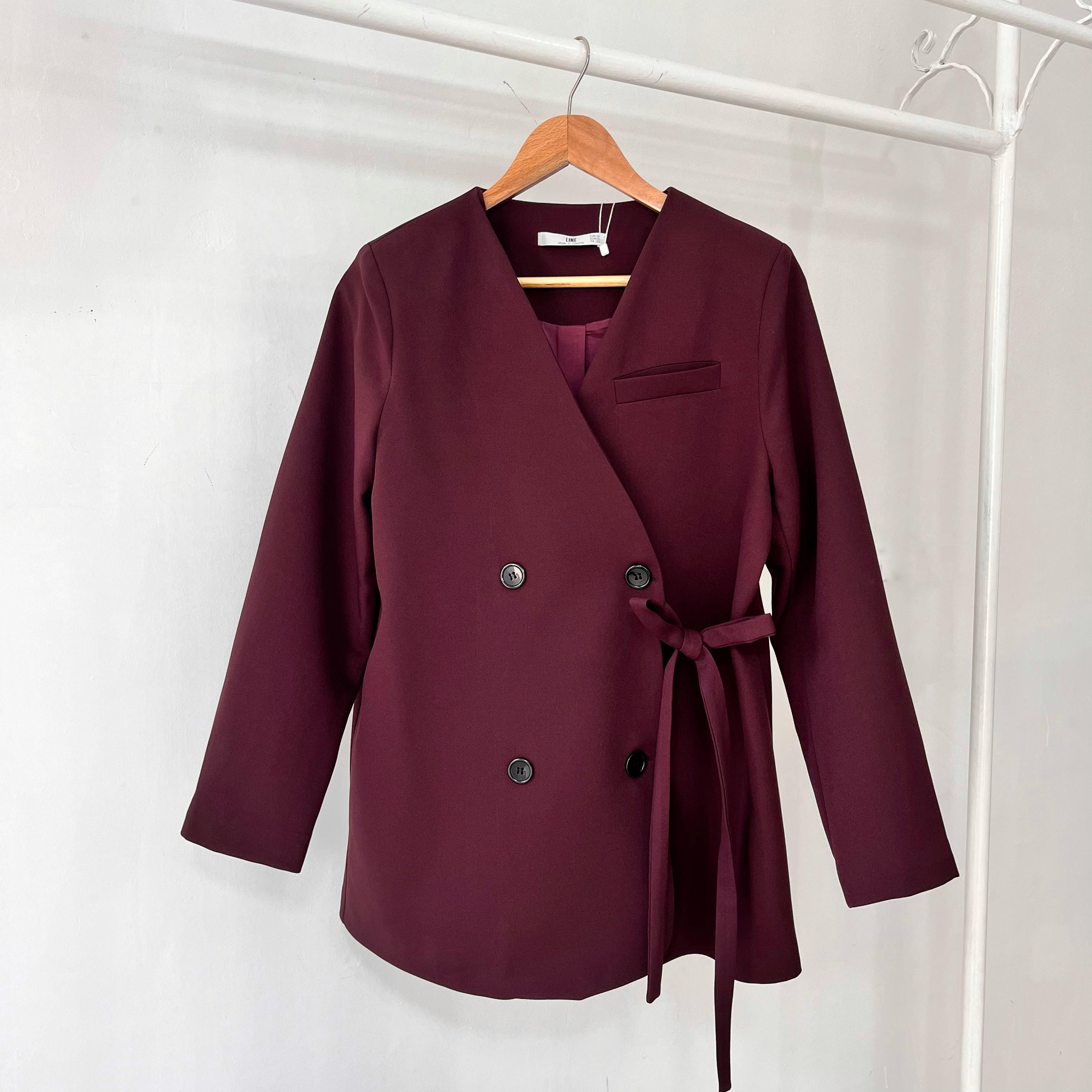 Yandan Bağlamalı Blazer Bordo Ceket