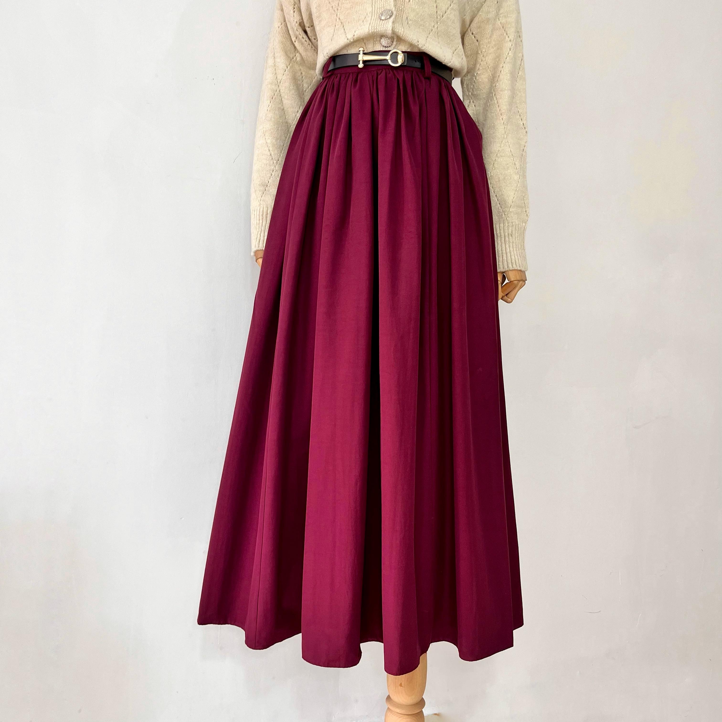 Kemerli Bordo Gabardin Etek