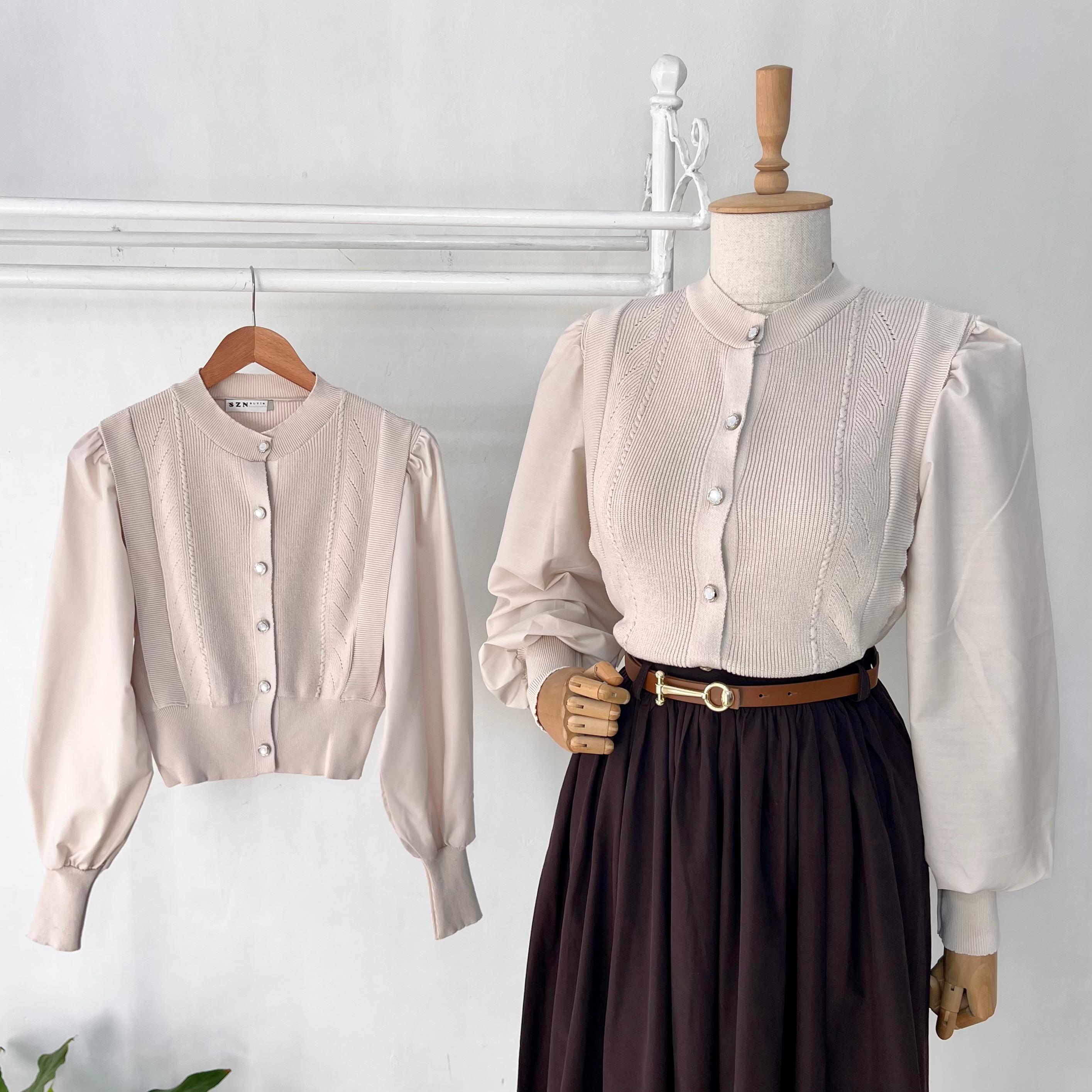 Balon Kol Ribanalı Bej Gömlek