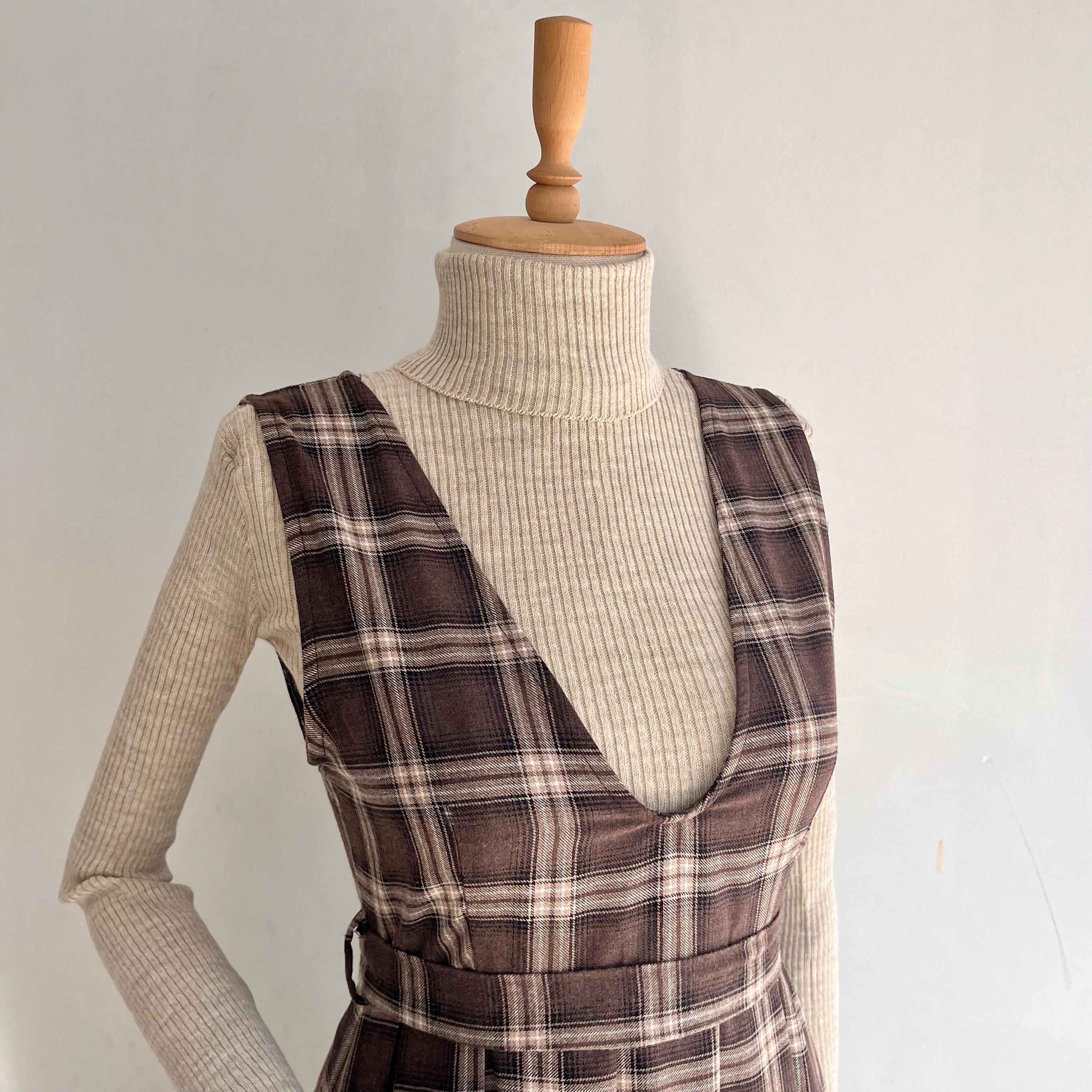 Acı Kahve Bej Ekose Desen Pileli Jile