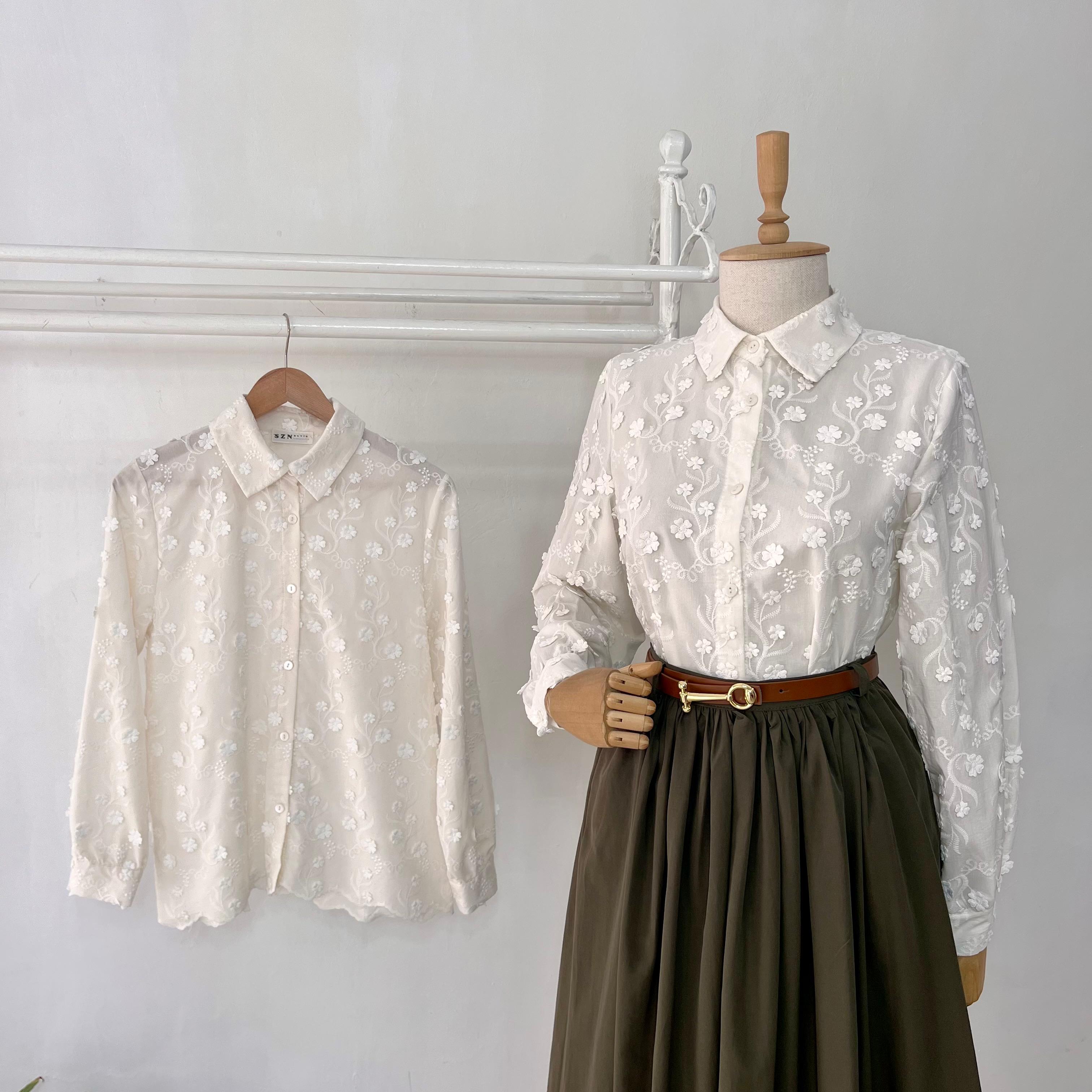 Papatya Brodeli Ekru Gömlek