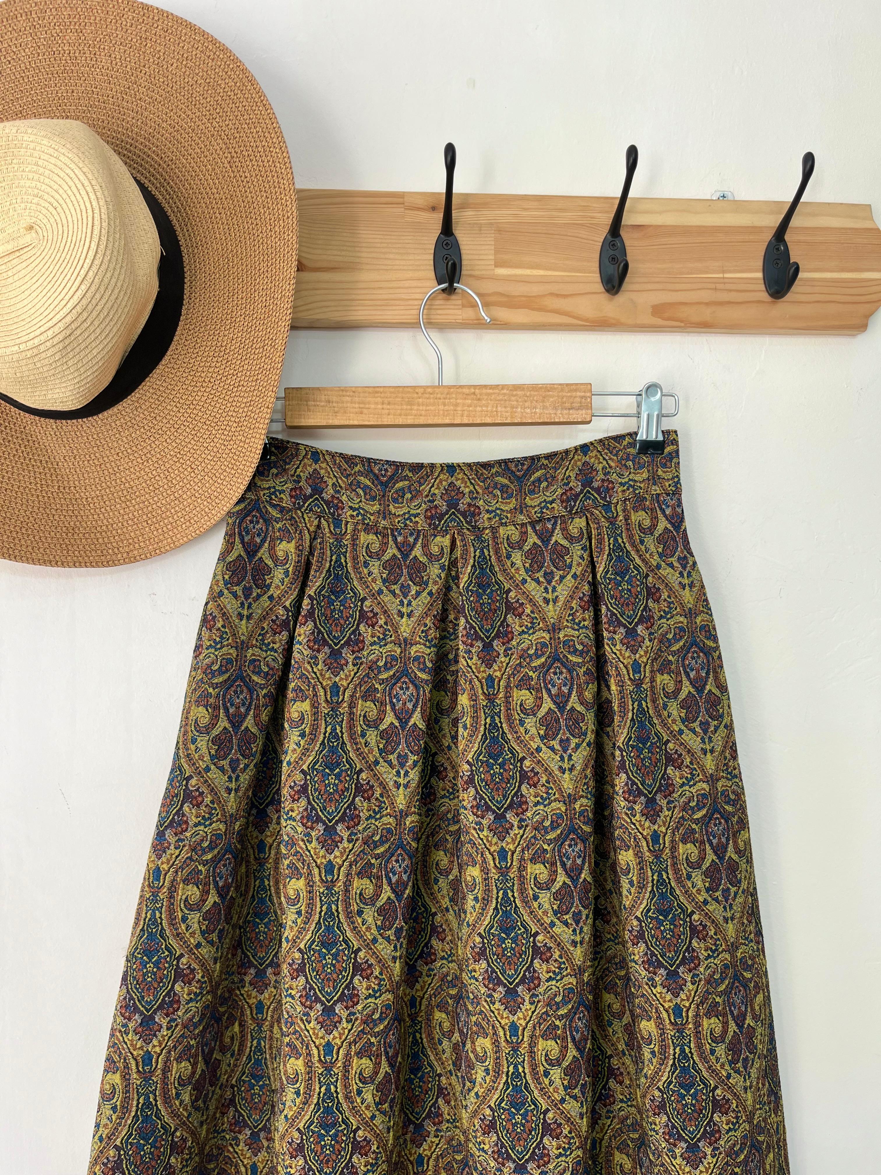 Yeşil Etnik Desen Pileli Etek