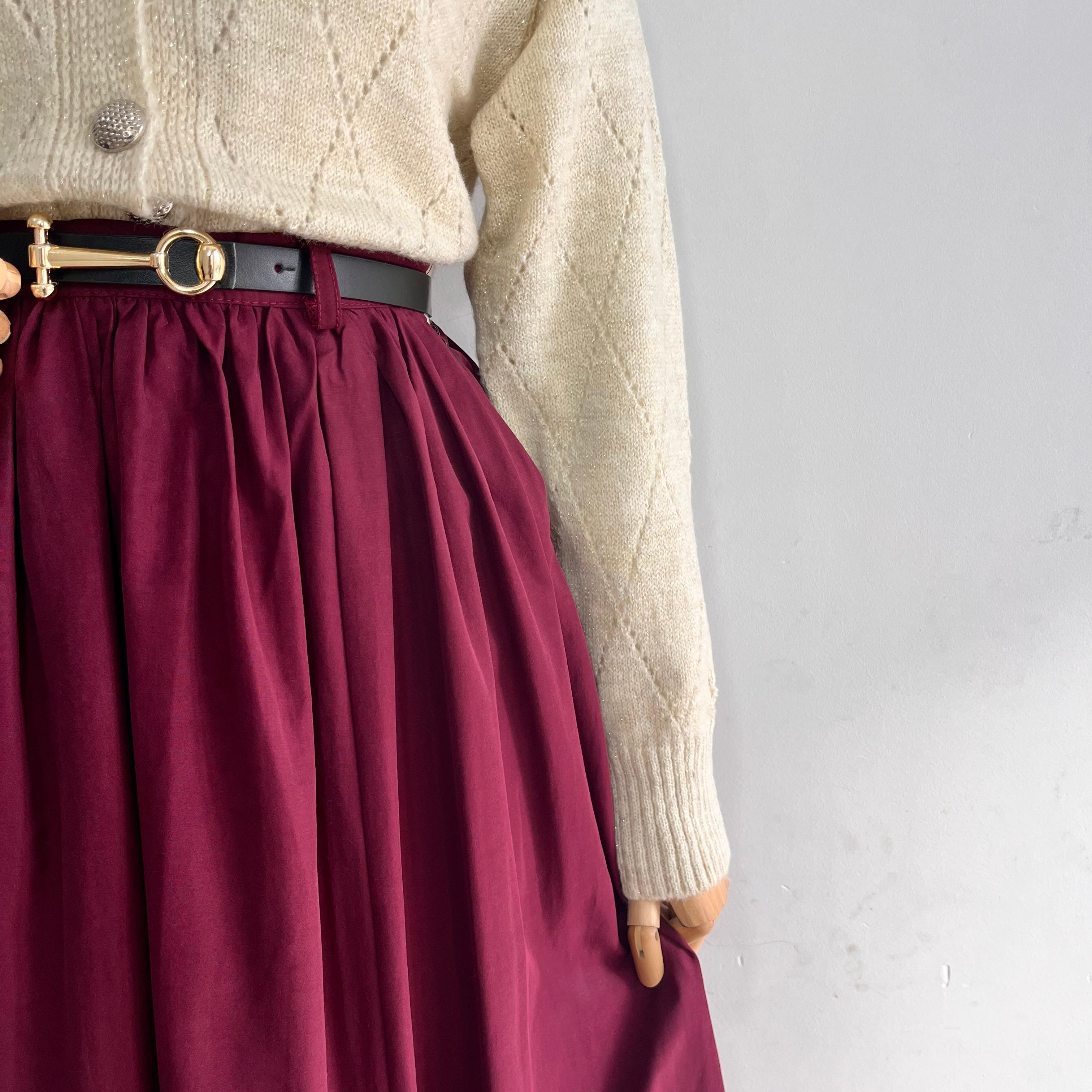 Kemerli Bordo Gabardin Etek