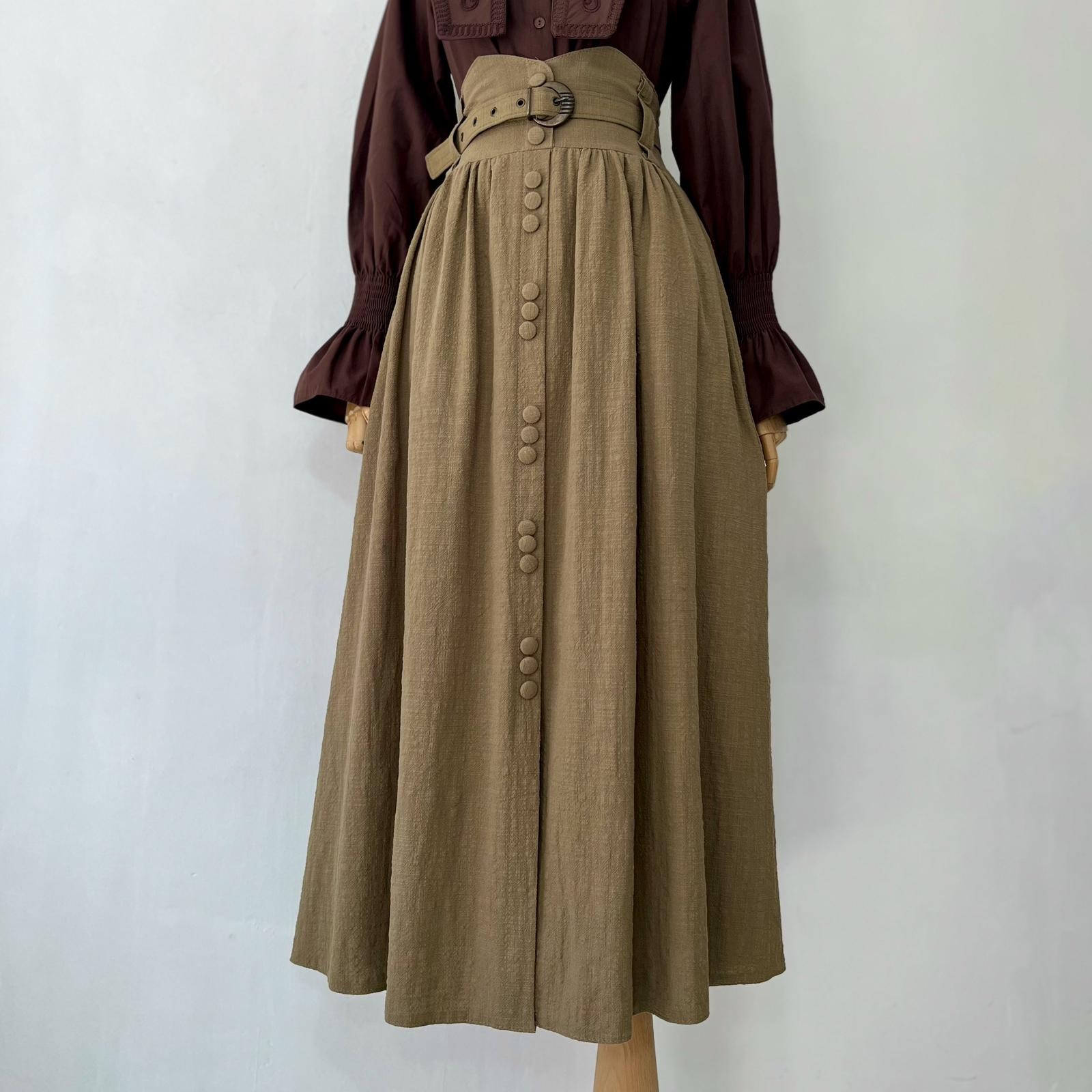 Haki Vintage Keten Etek