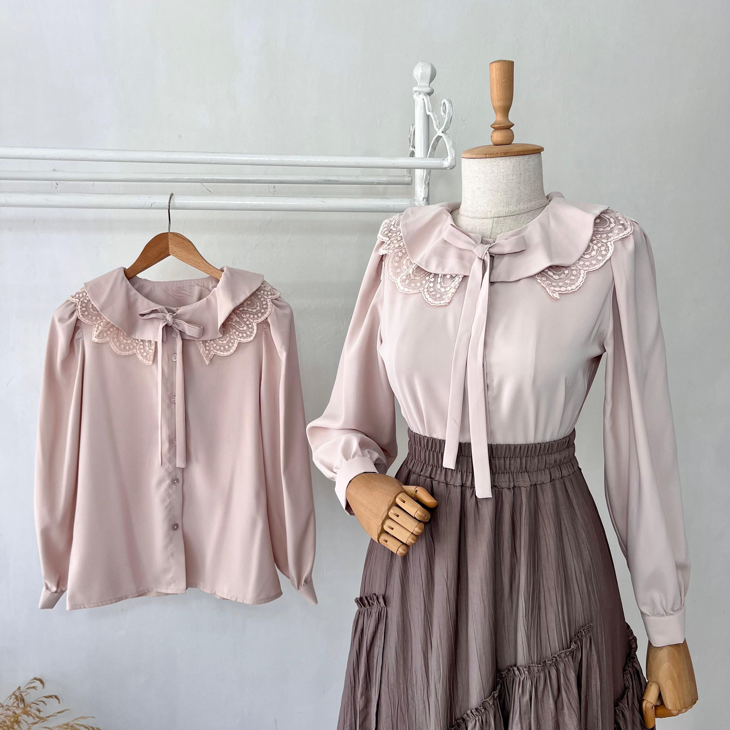 Fiyonklu Vintage Pudra Bluz 