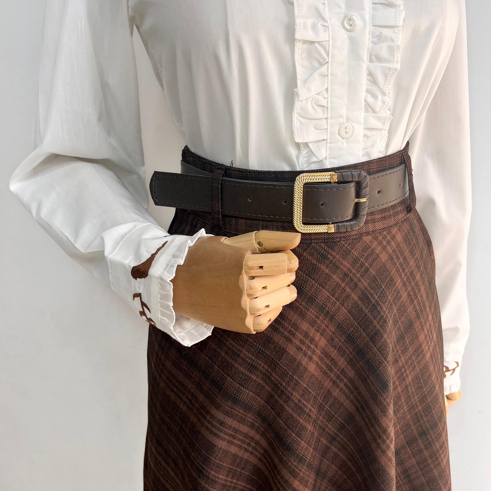 Kemerli Kahverengi Ekoseli Etek