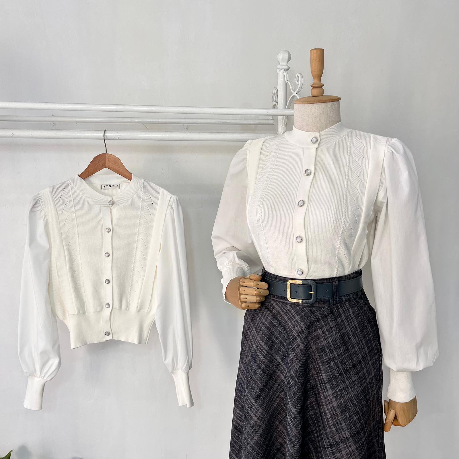 Balon Kol Ribanalı Beyaz Gömlek