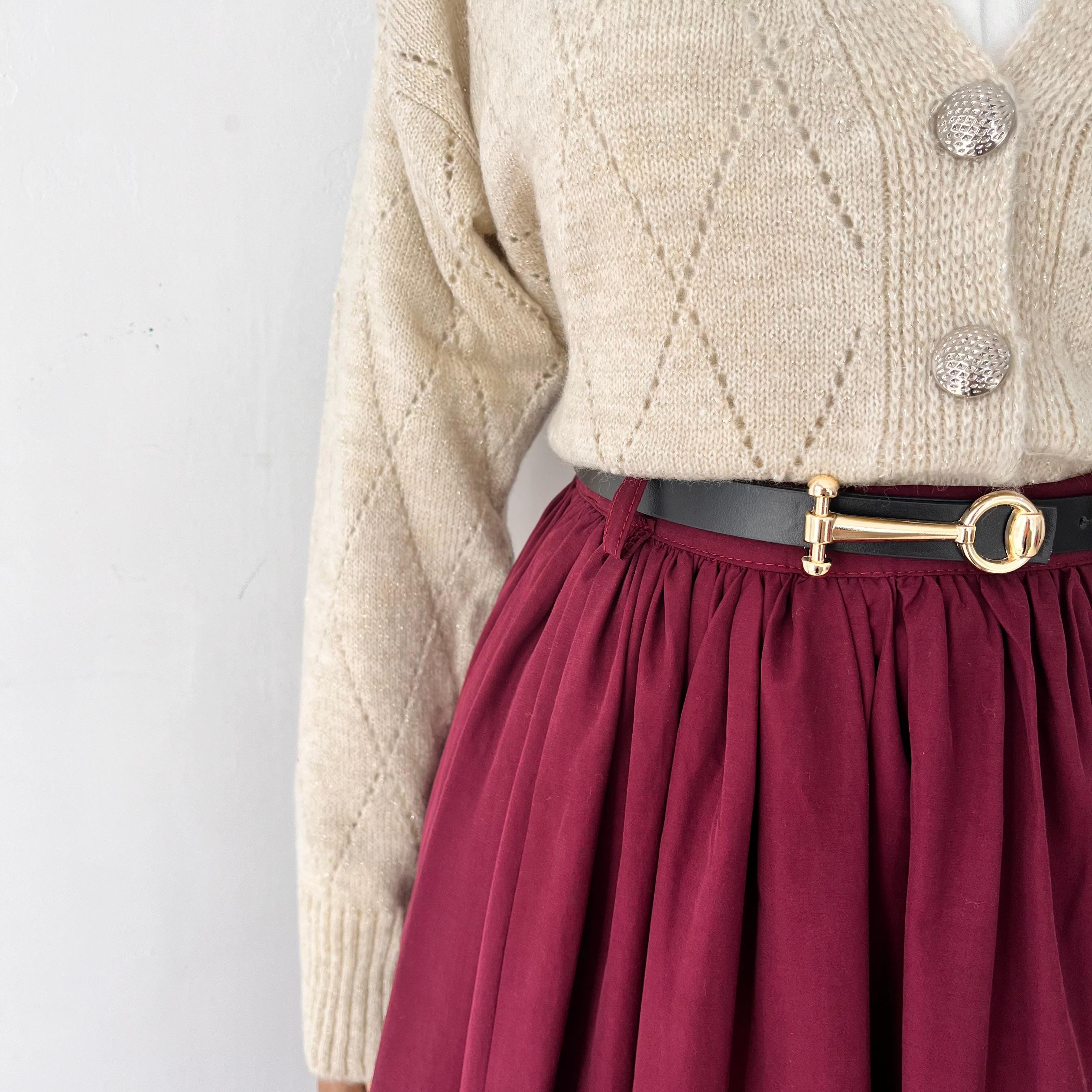 Kemerli Bordo Gabardin Etek