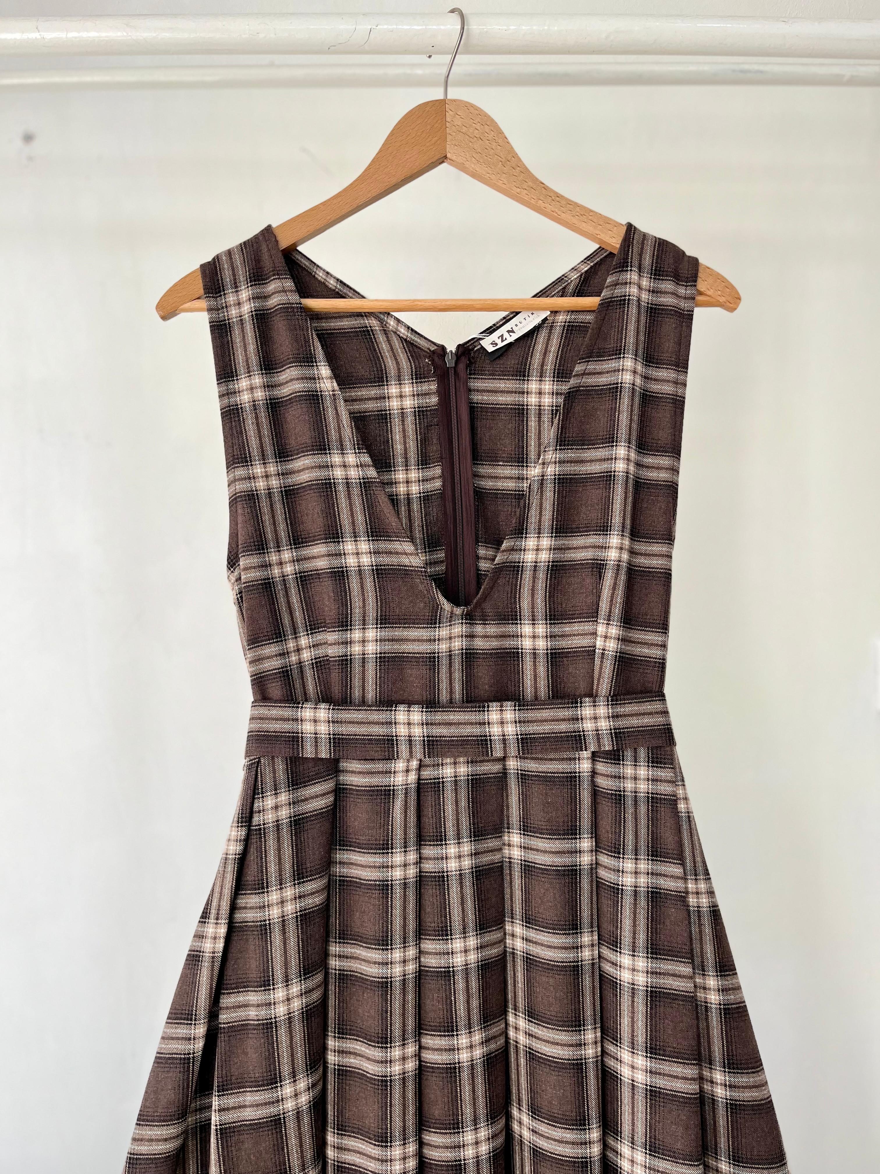 Acı Kahve Bej Ekose Desen Pileli Jile