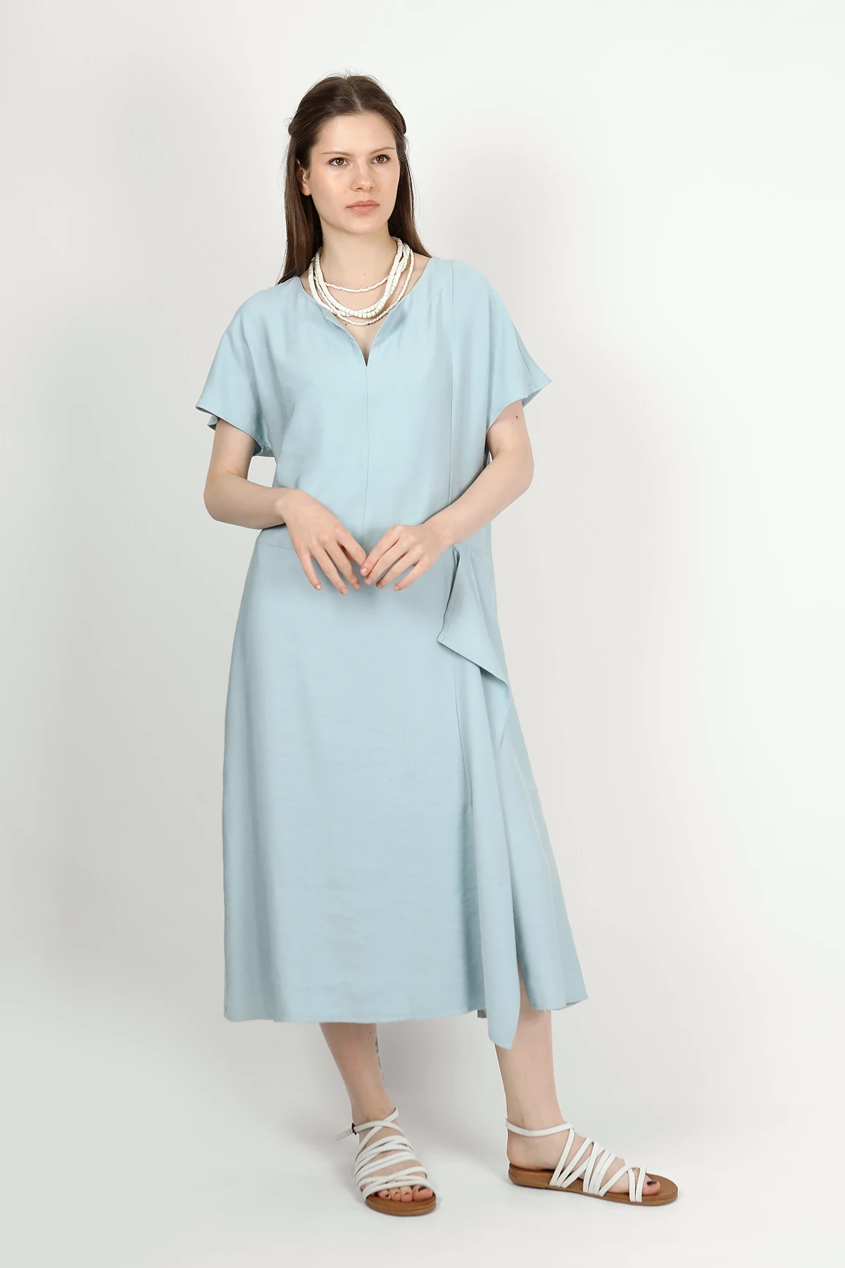 Kadın Asimetrik Kesim Midi Boy Elbise