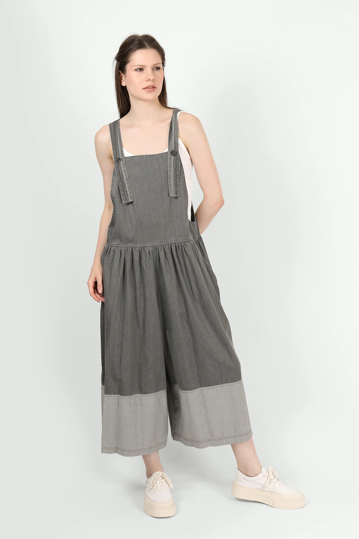 Kadın Pamuklu Kumaş Geniş Paça Salopet