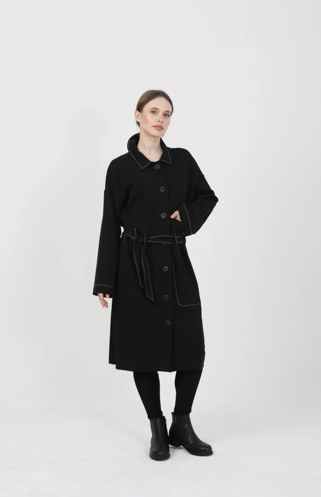 Kadın Dikiş Detaylı Kuşaklı Trençkot