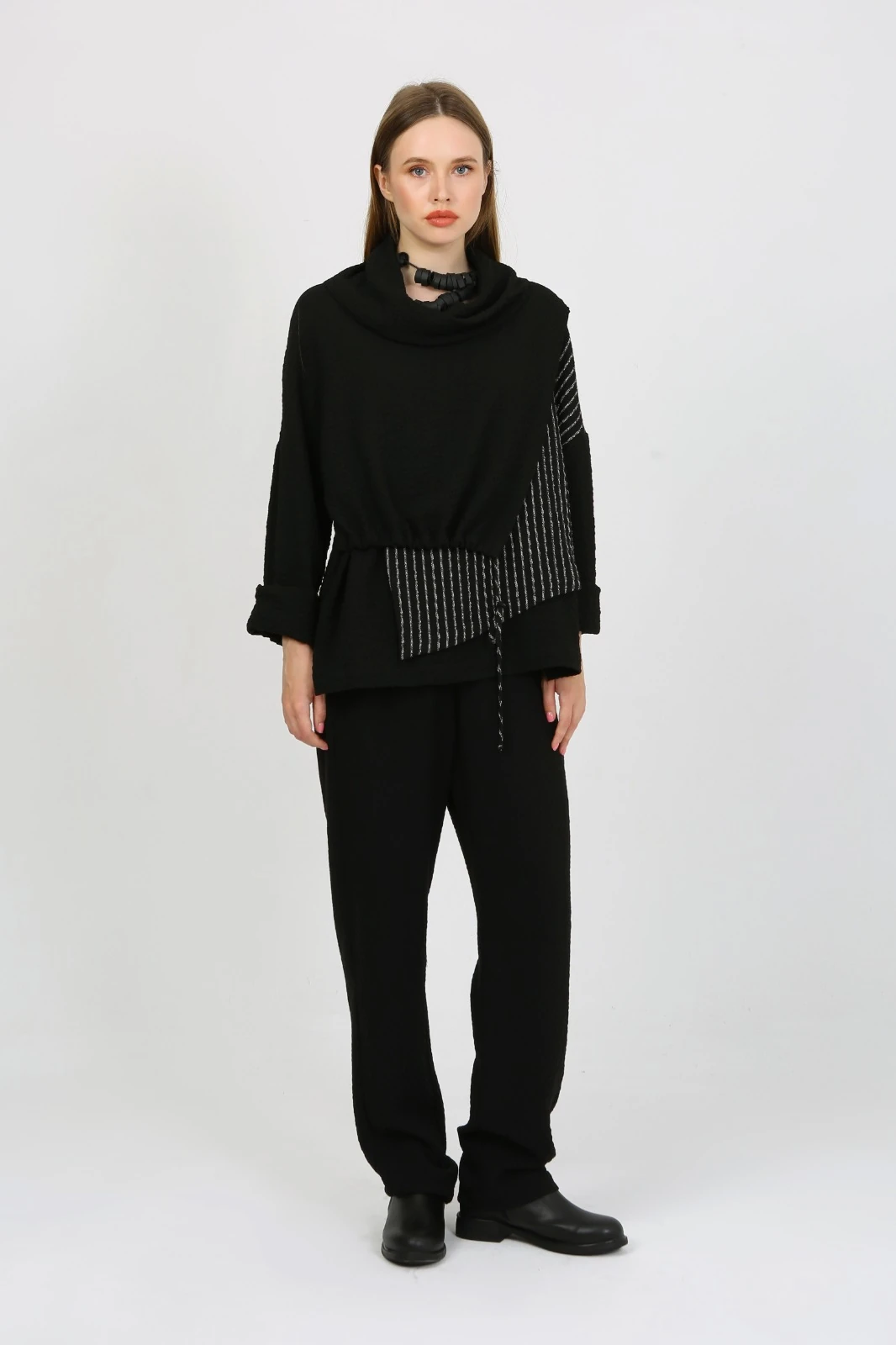 Kadın Degaje Yaka Yün Karışımlı Bluz