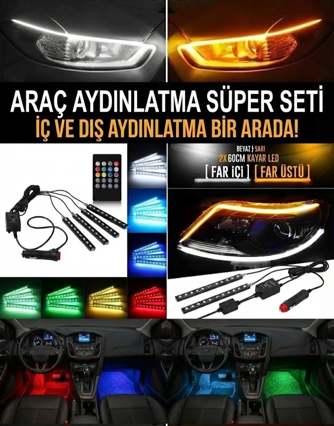 GECE SÜRÜŞÜ VIP PAKET (1 AYAK ALTI LED 1 SELAMLAMALI FAR ÜSTÜ LED)