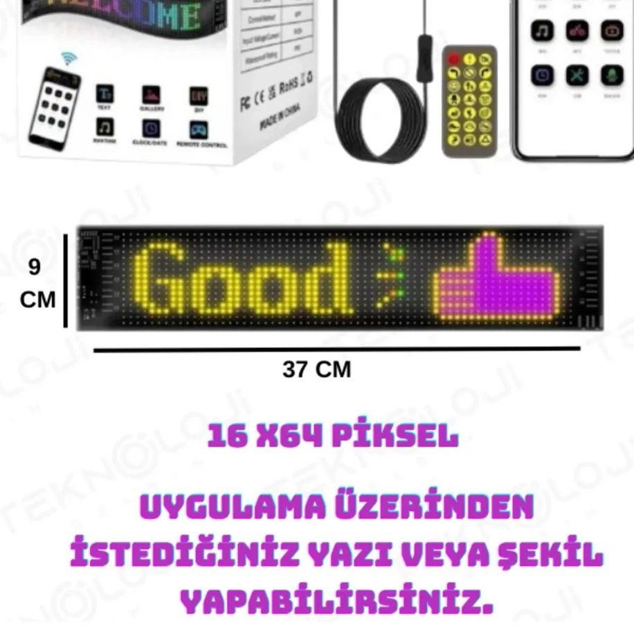 37 cm RGB Matrix LED Panel – Kişiselleştirilebilir, Kumandalı ve Uygulama Kontrollü