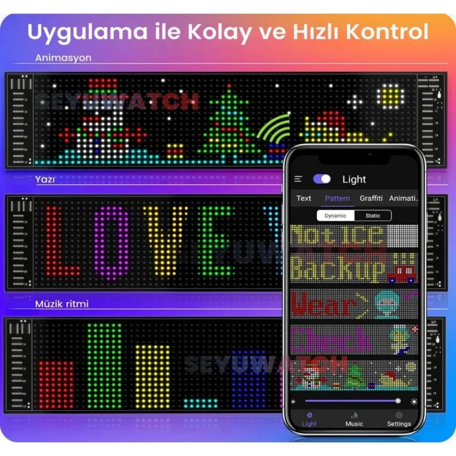 37 cm RGB Matrix LED Panel – Kişiselleştirilebilir, Kumandalı ve Uygulama Kontrollü