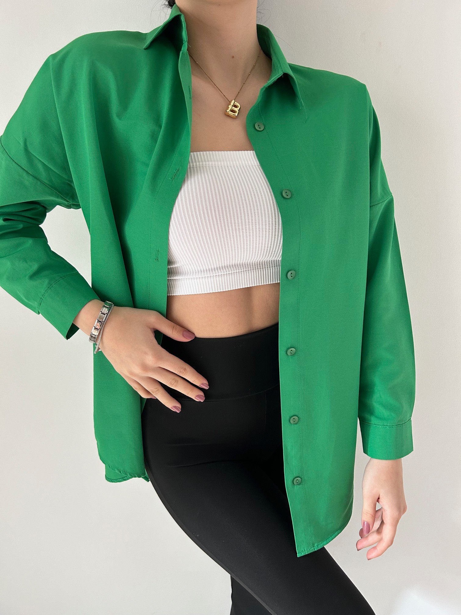 1 Alana 1 Bedava ❤️ Basic Gömlek - yeşil