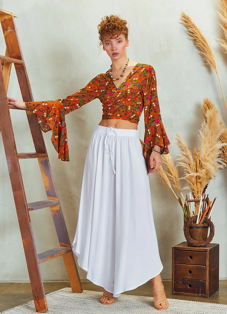 Paçası Detaylı Beli Lastikli Bol Paça Pantolon