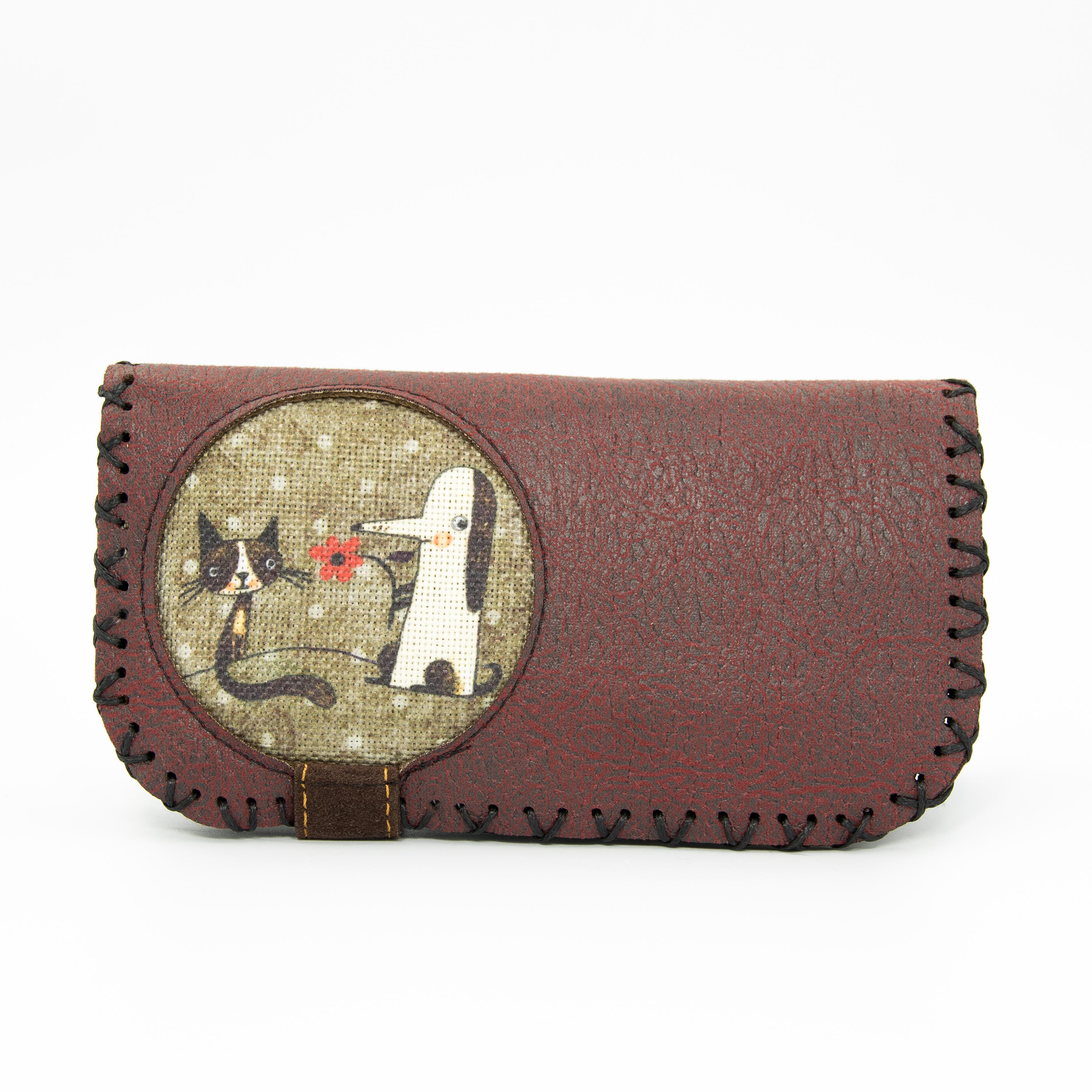 Fox ve Köpek Desenli Cüzdan - Bordo