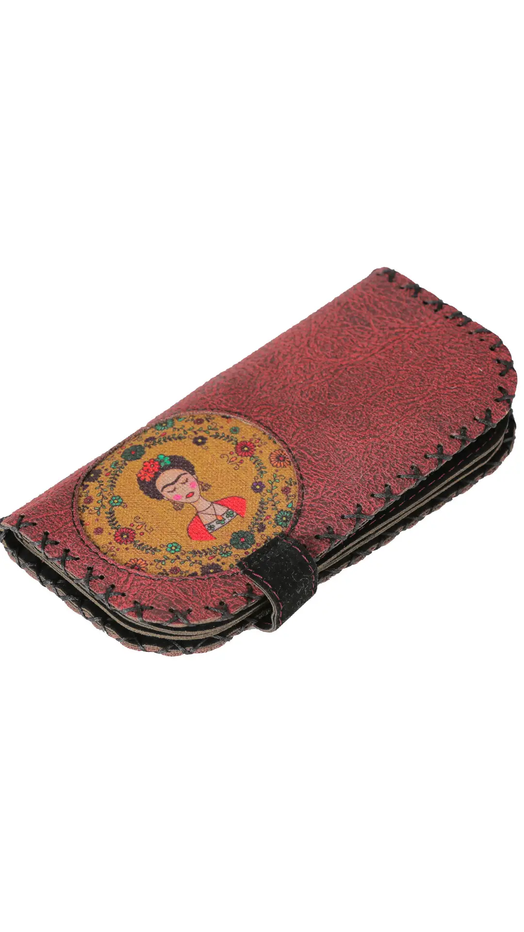Çiçekli Frida Desenli Cüzdan - Bordo