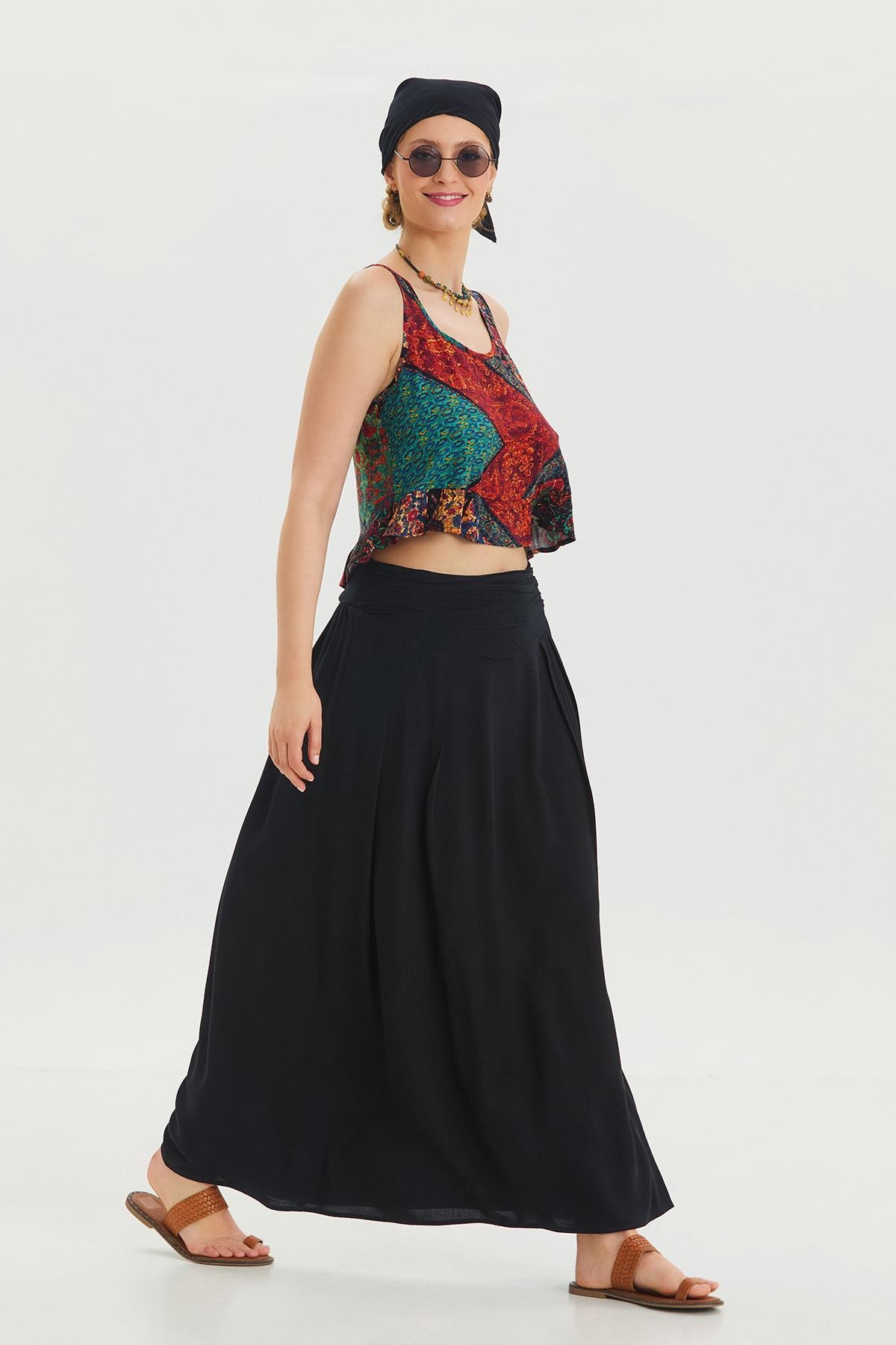 Beli Lastikli Drape Detaylı Otantik Etek