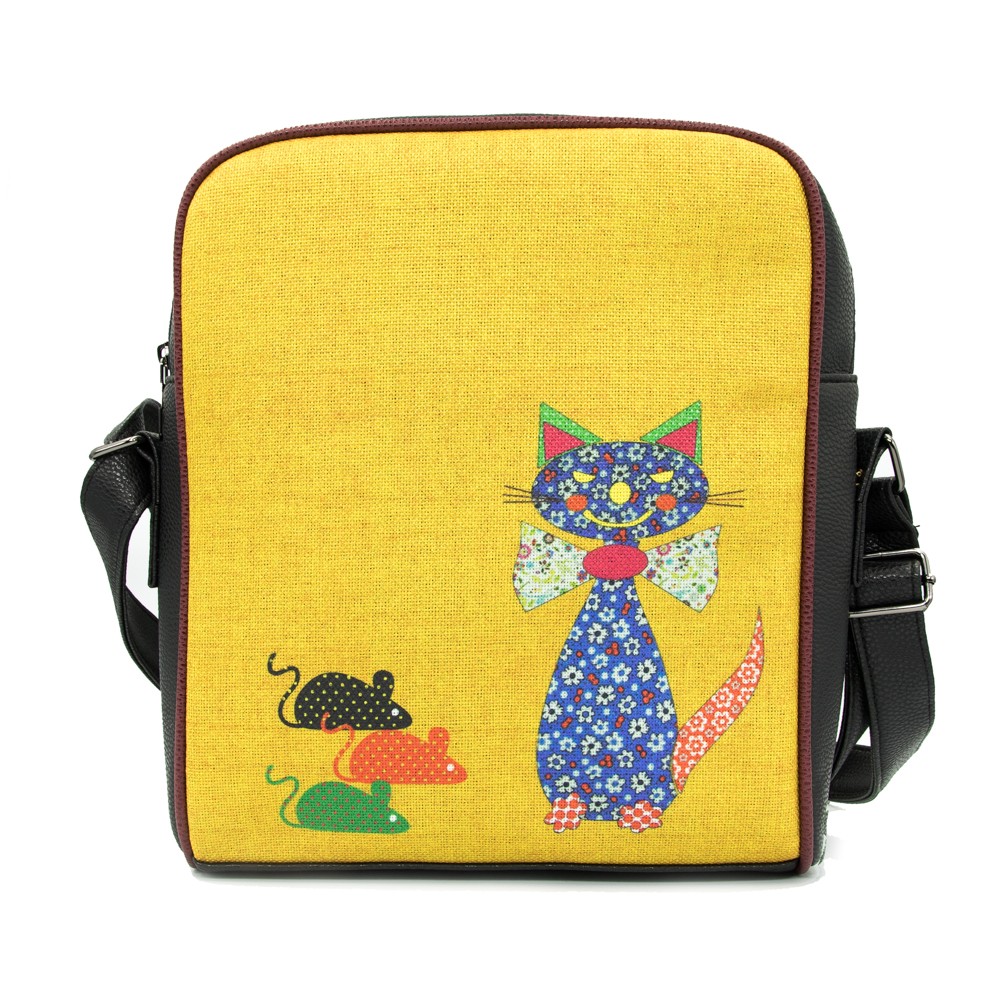 Kedi - Fare Desenli Postacı Çantası