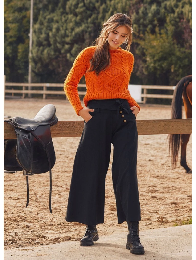 Düşük bel düğmeli kadın pantolon - Siyah