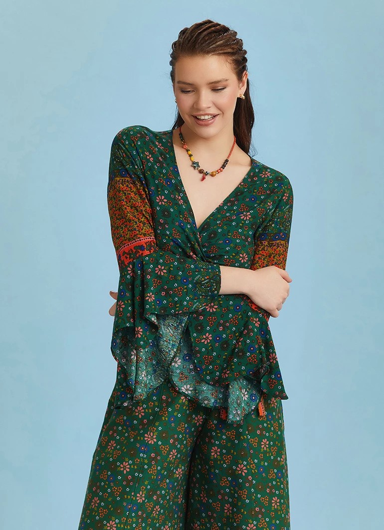 İspanyol Kol Crop Bluz - Yeşil S.Yasemin