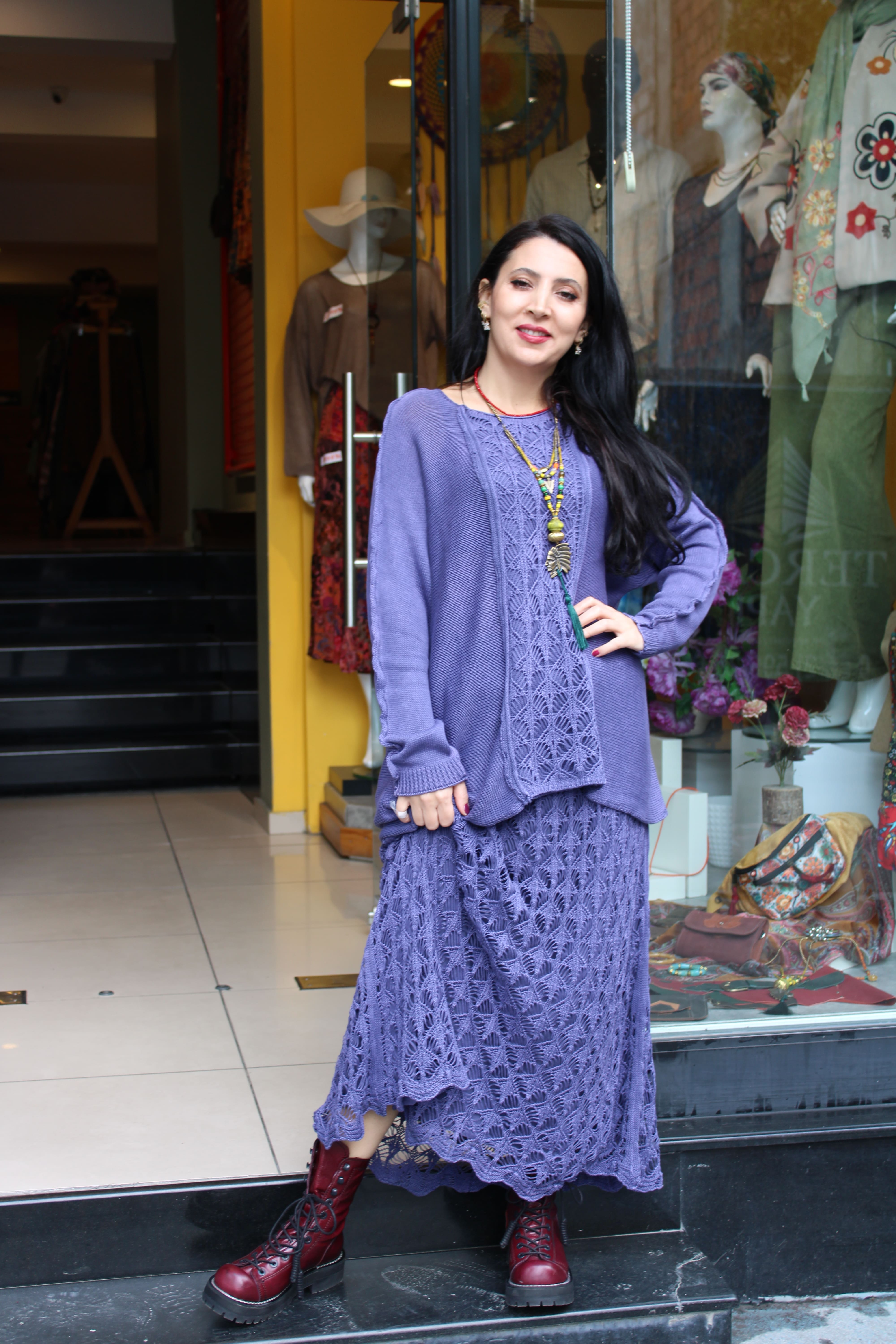 Triko etekli takım - Mor