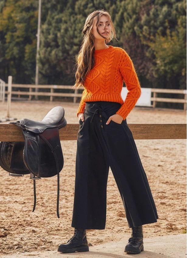 Düşük bel düğmeli kadın pantolon