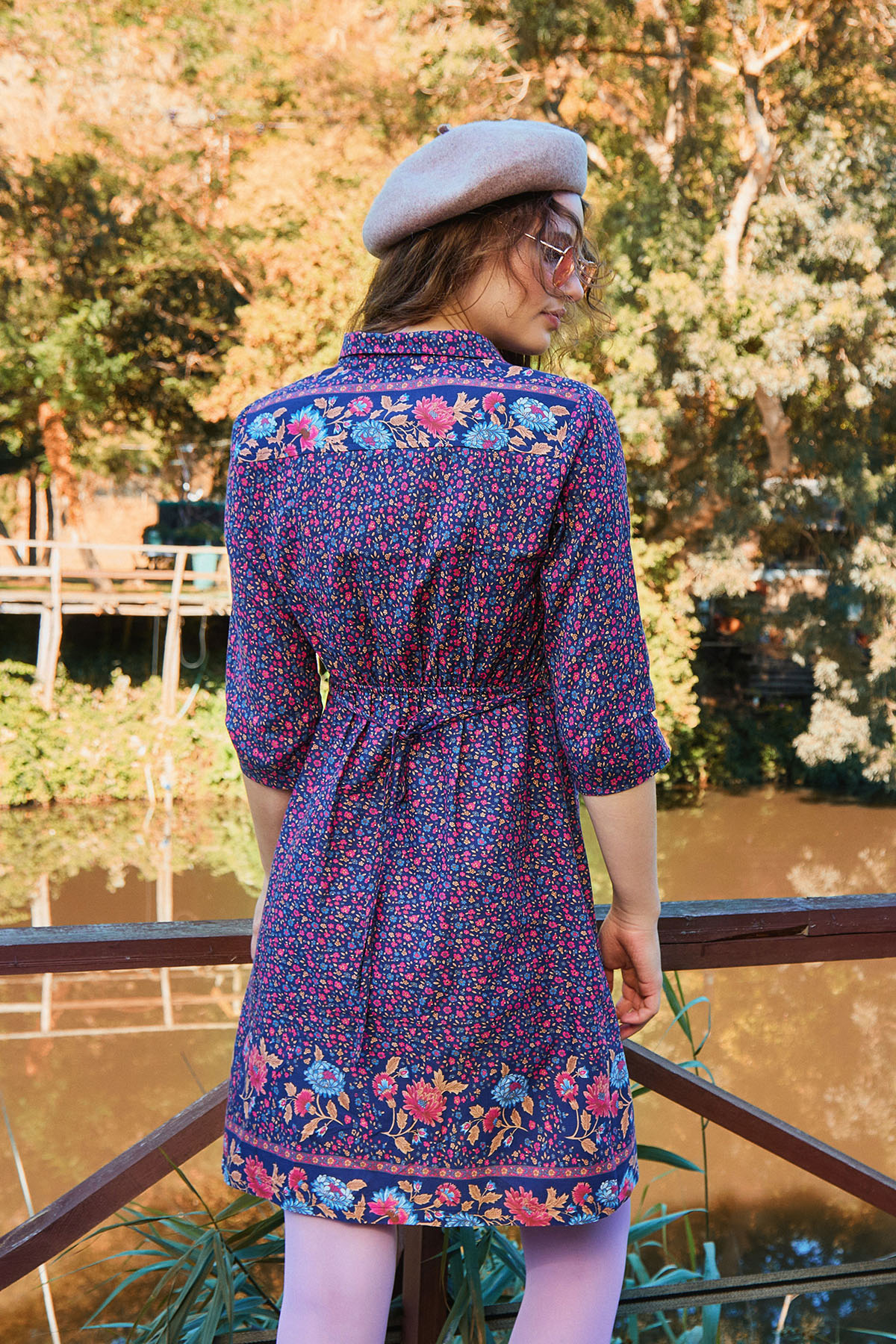 Gömlek Yaka Düğme Detaylı uzun kollu elbise e255