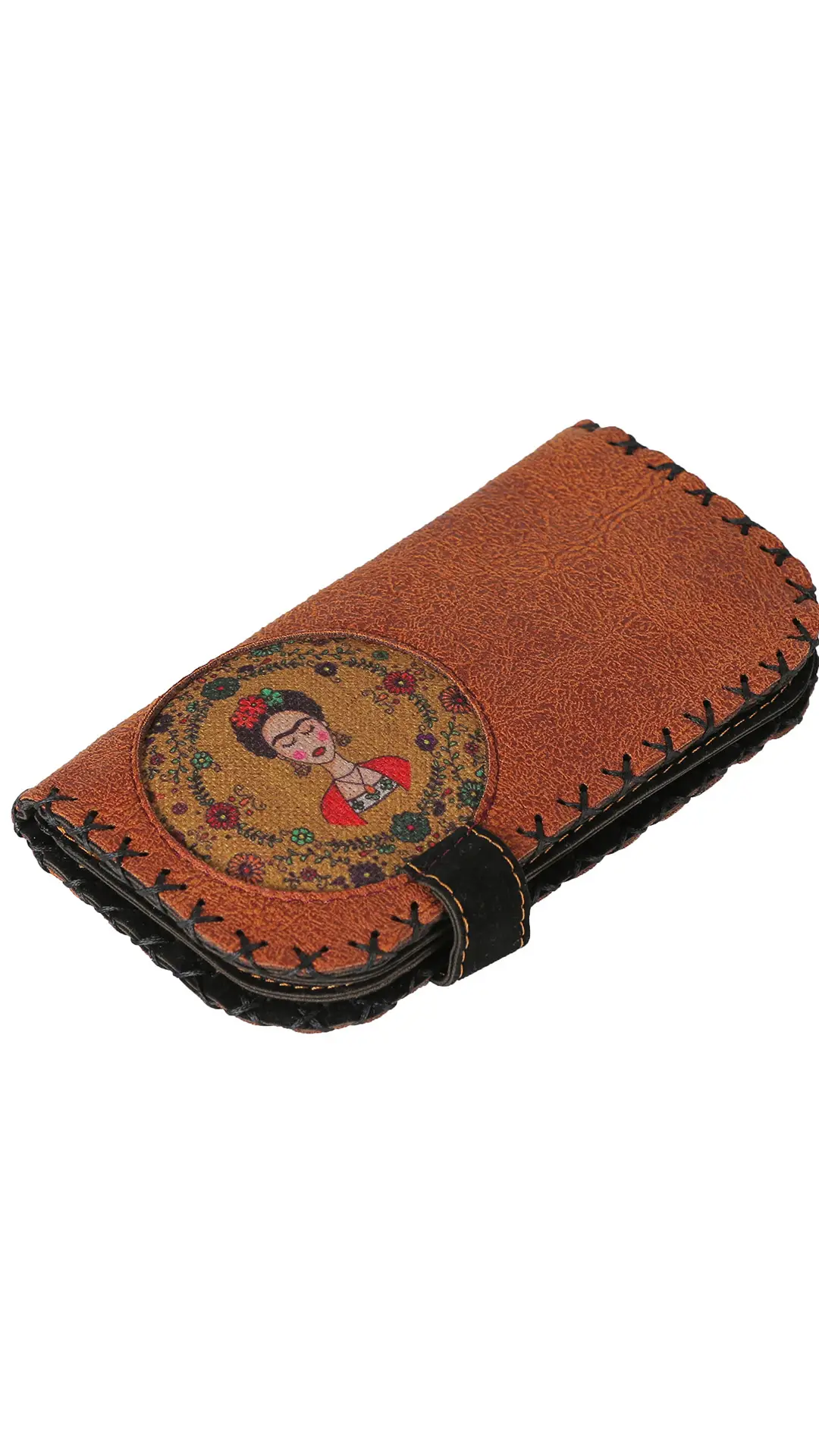 Çiçekli Frida Desenli Cüzdan - Turuncu