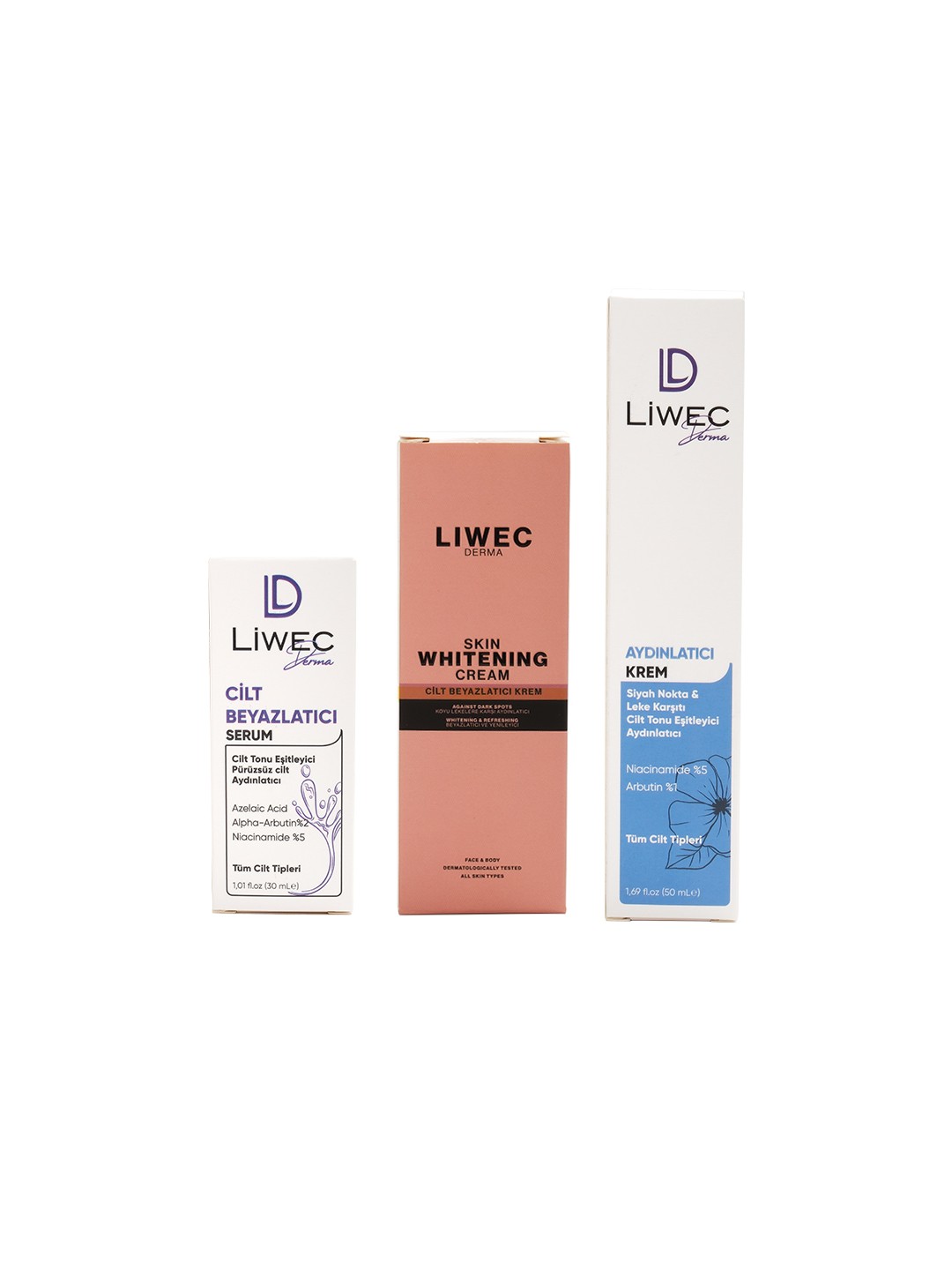 Liwec Derma 3'lü Set (AYDINLATICI KREM - WHİTENİNG CREAM - CİLT BEYAZLATICI SERUM)