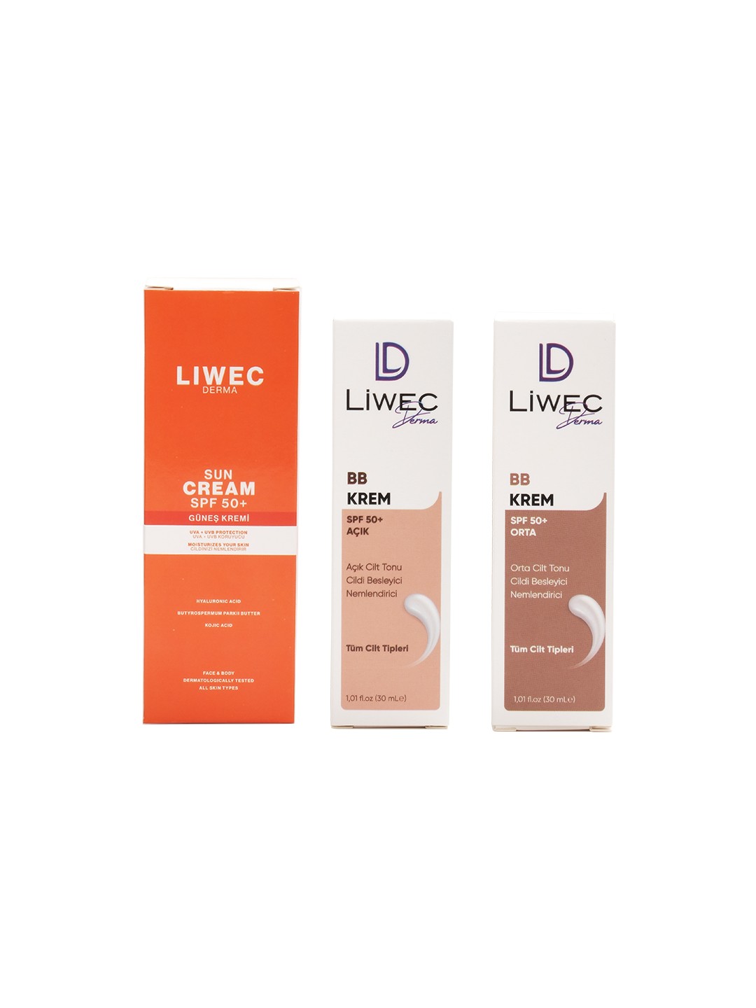 Liwec Derma 3'lü Set (BB KREM ORTA - BB  KREM  AÇIK - GÜNEŞ  KREMİ)