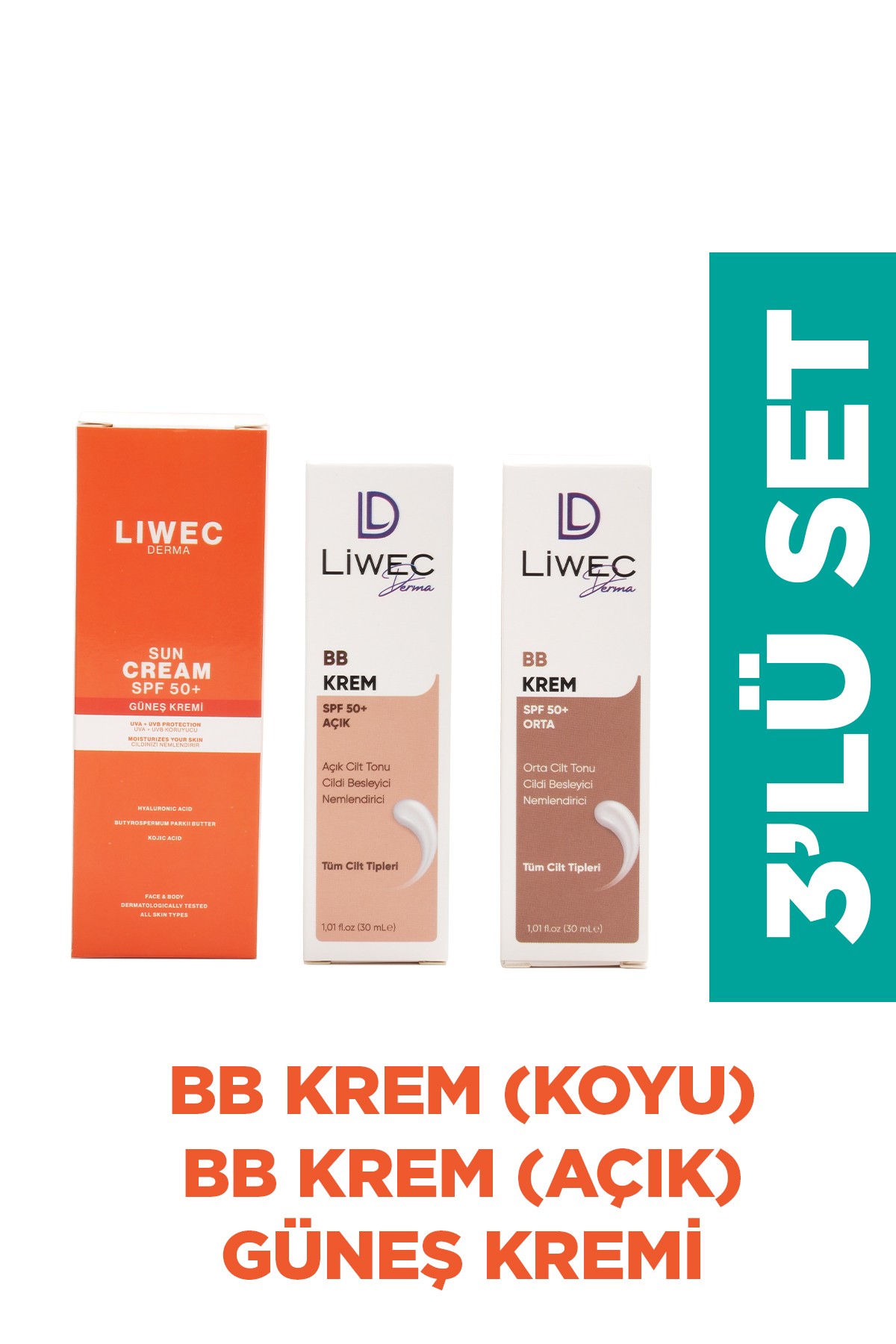 Liwec Derma 3'lü Set (BB KREM ORTA - BB  KREM  AÇIK - GÜNEŞ  KREMİ)