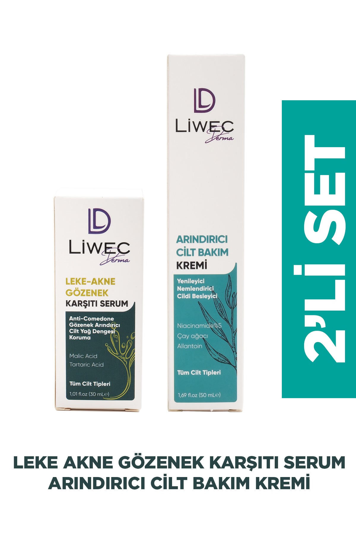 Liwec Derma 2'li Set (ARINDIRICI CİLT BAKIM KREM - LEKE AKNE GÖZENEK KARŞITI SERUM)