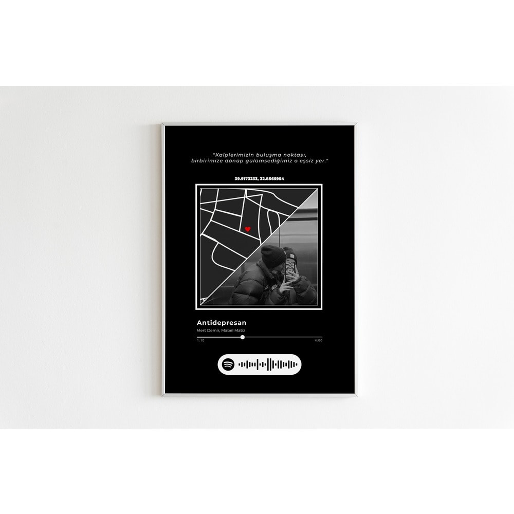 Şarkı ve Konum Poster – Kişiye Özel Çerçeveli Tablo