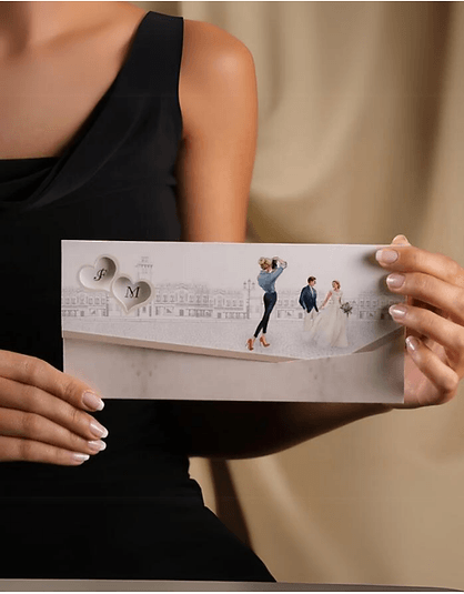 Gelin Damat Temalı Katlamalı Davetiye