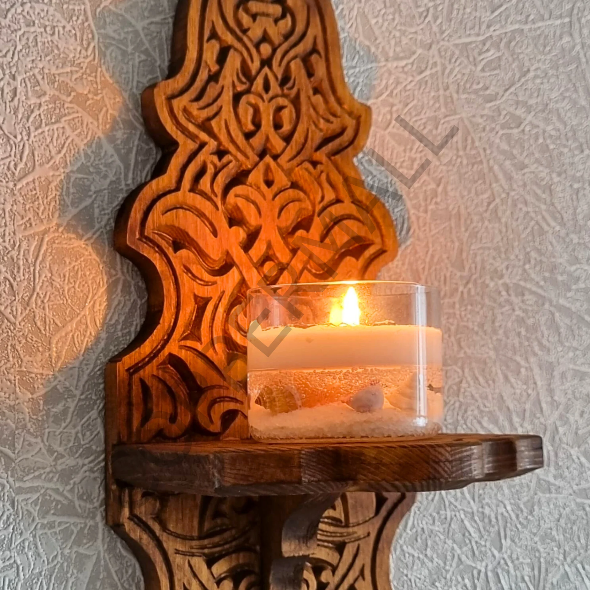 Ahşap Duvar Mumluğu Gaz Lambası Duvar Standı Küçük Boy