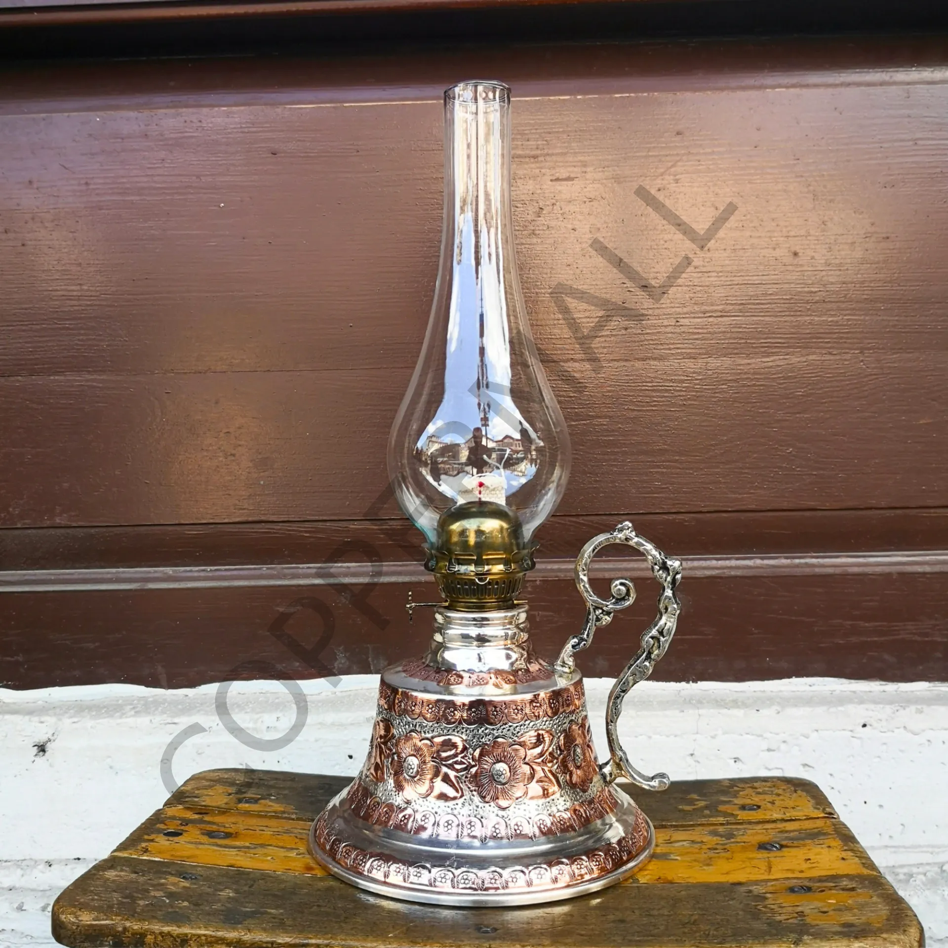 Bakır Gaz Lambası Büyük Boy Nikelli Noltaljik Kandil