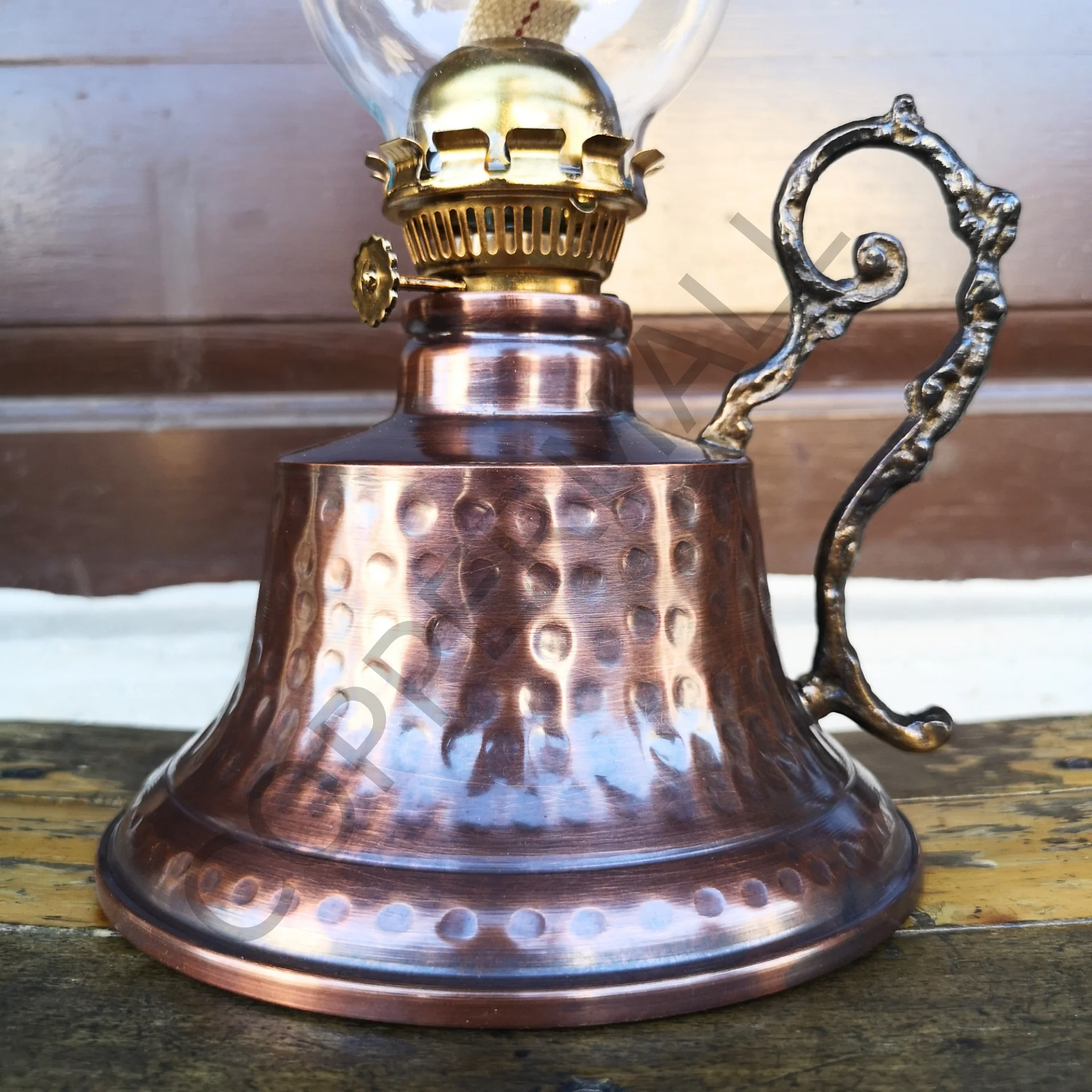 Bakır Gaz Lambası Büyük Boy Eskitme Noltaljik Kandil