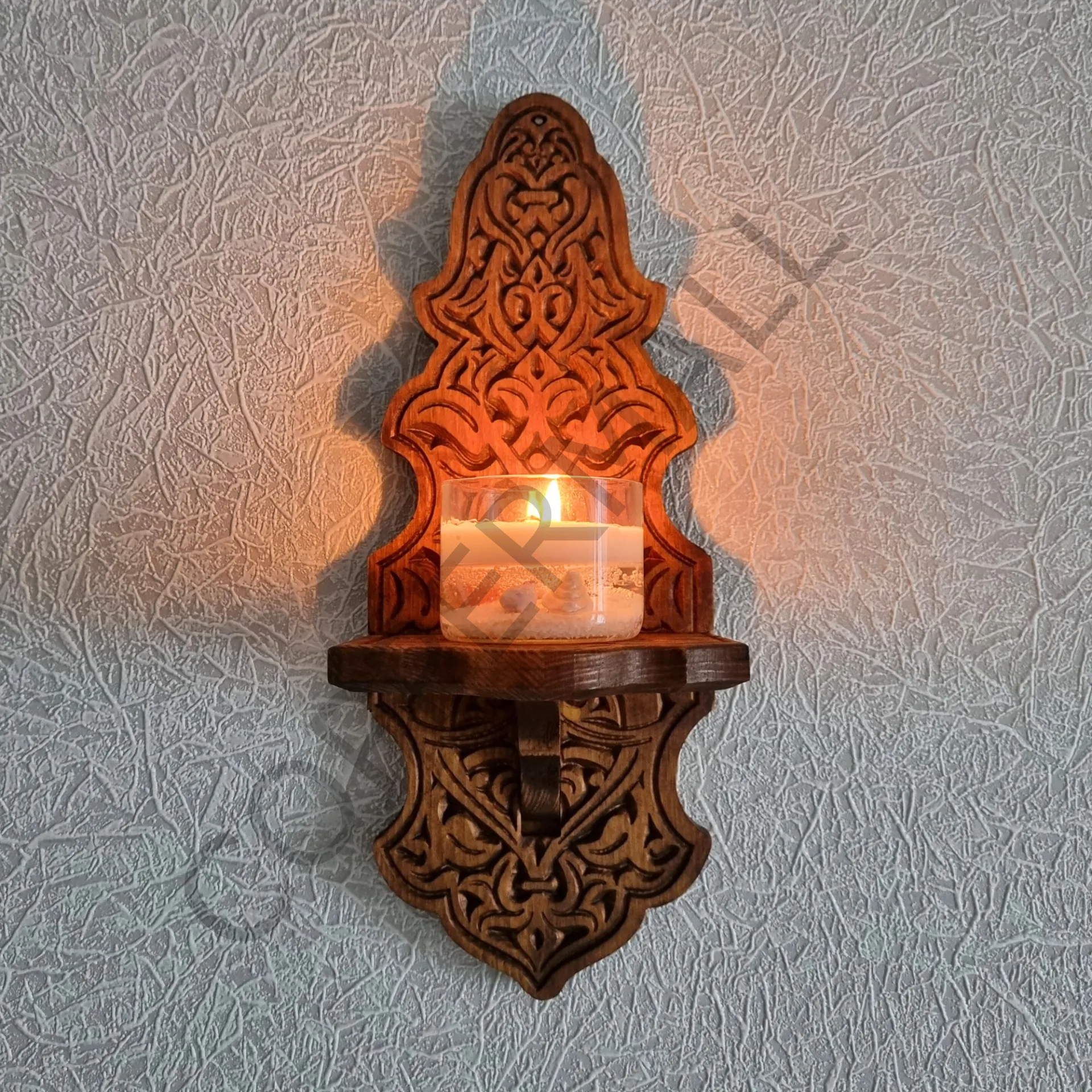 Ahşap Duvar Mumluğu Gaz Lambası Duvar Standı Küçük Boy