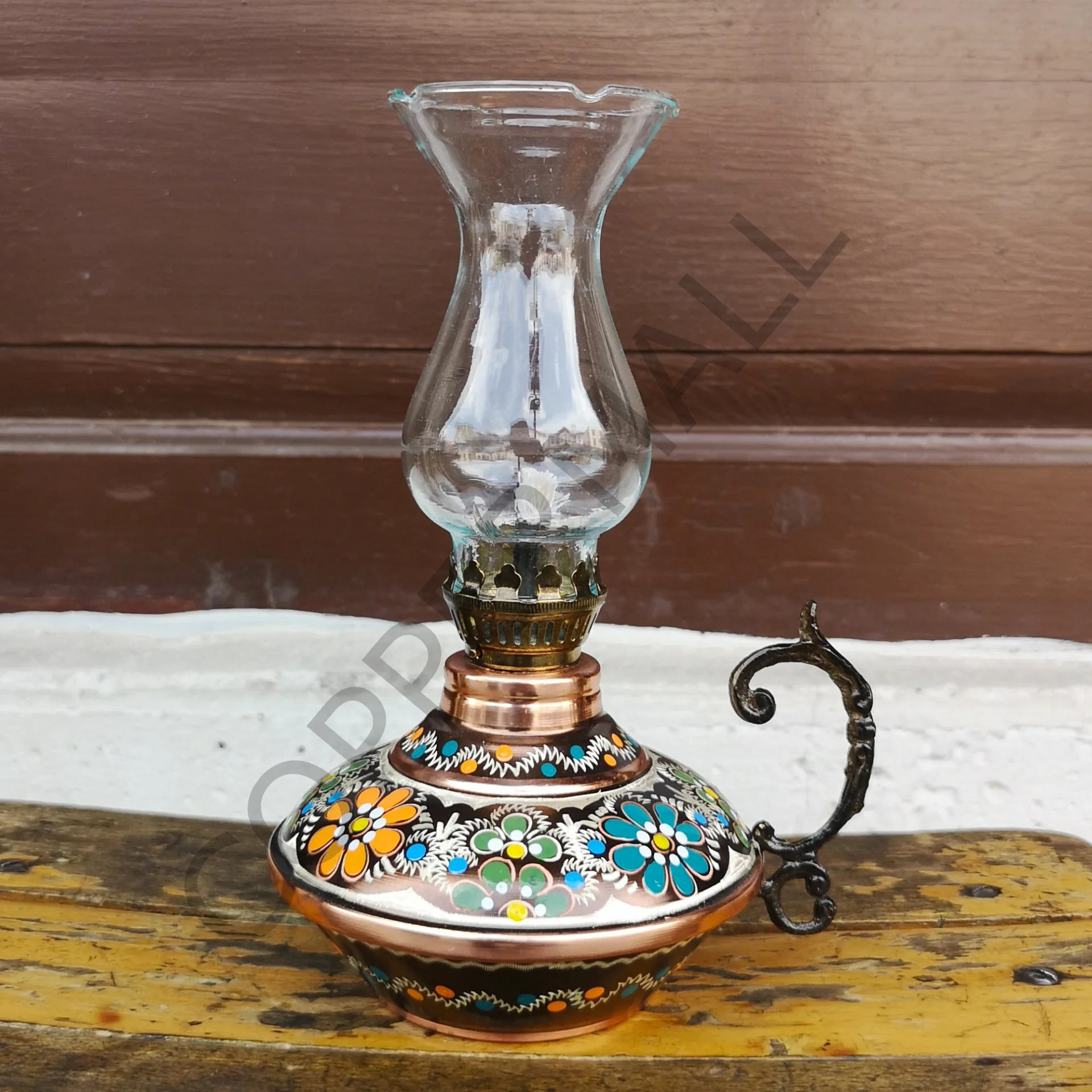 Bakır Gaz Lambası El Yapımı Bakır Kandil Küçük Boy No 3