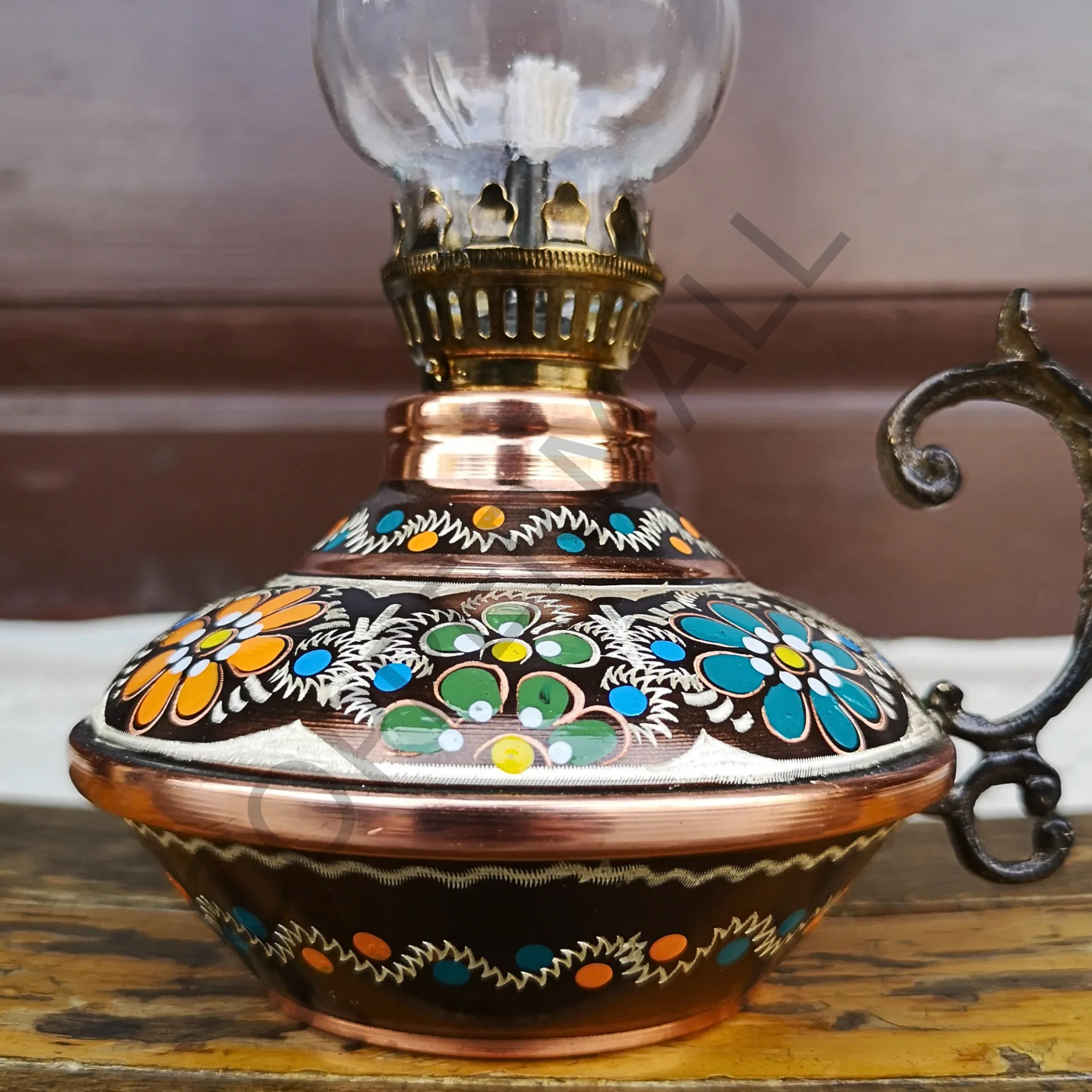 Bakır Gaz Lambası El Yapımı Bakır Kandil Küçük Boy No 3