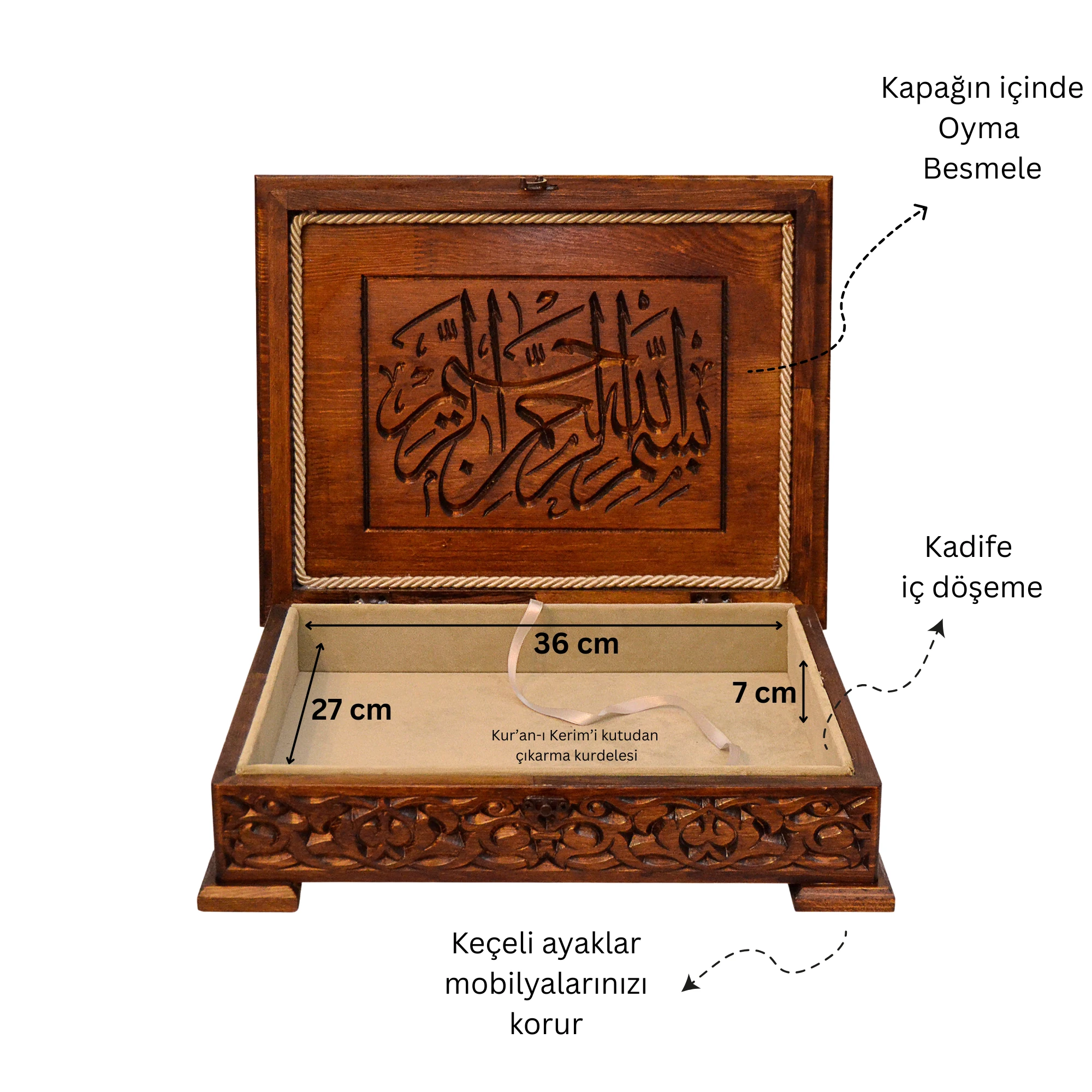 Ahşap Kur'an Kutusu Oyma Desenli Tesbih Seccade Kutusu
