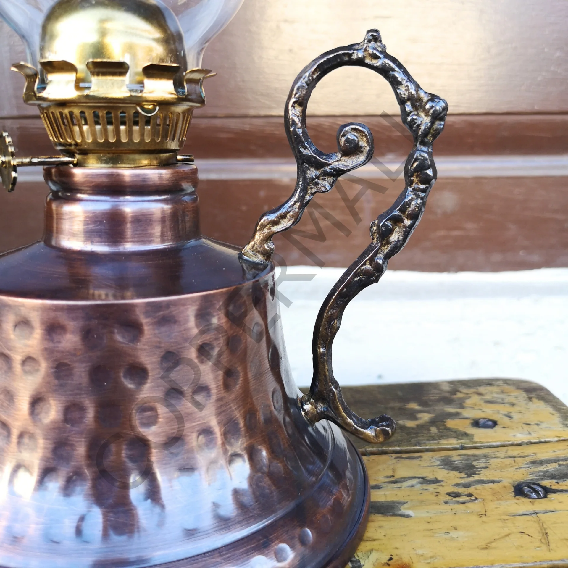 Bakır Gaz Lambası Büyük Boy Eskitme Noltaljik Kandil