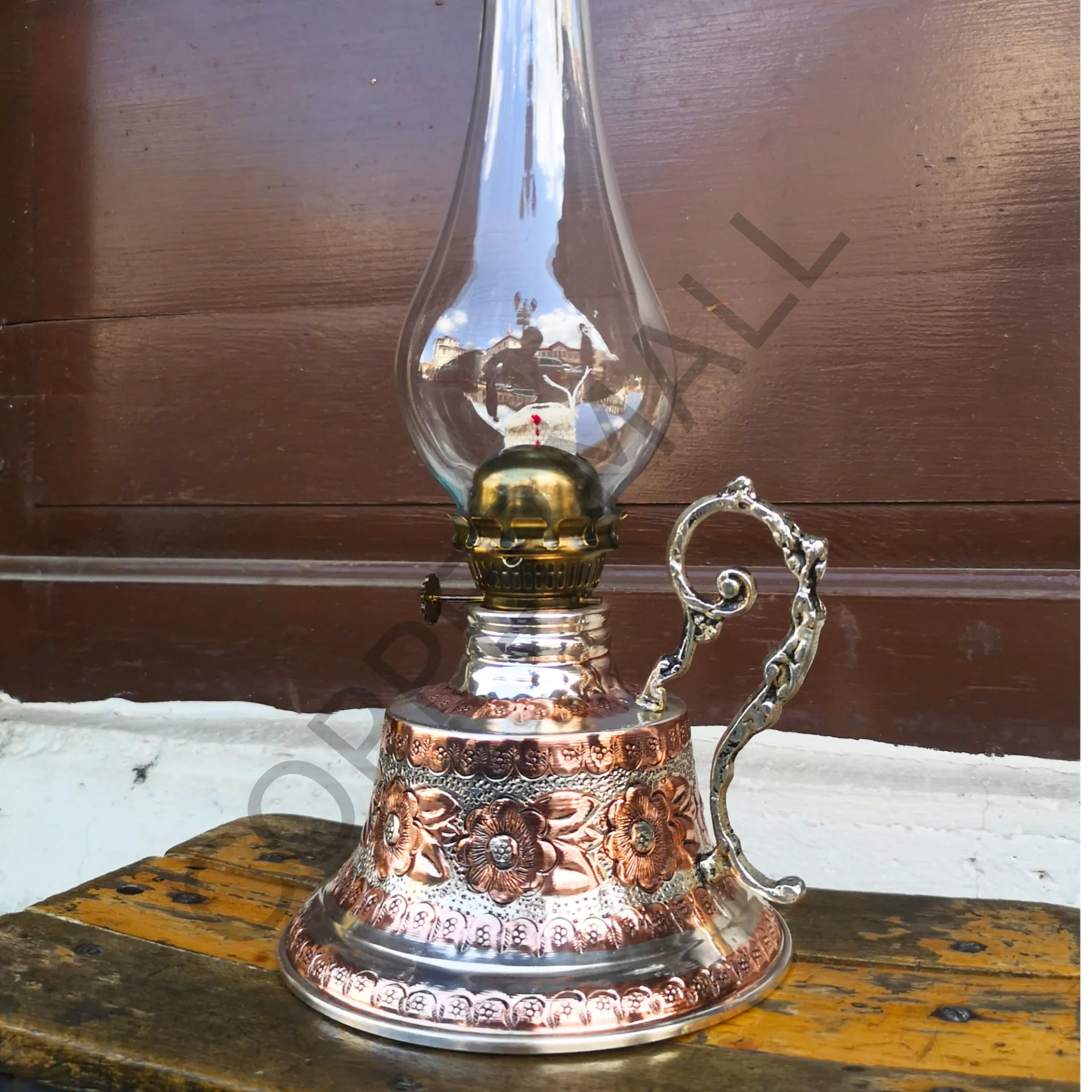 Bakır Gaz Lambası Büyük Boy Nikelli Noltaljik Kandil