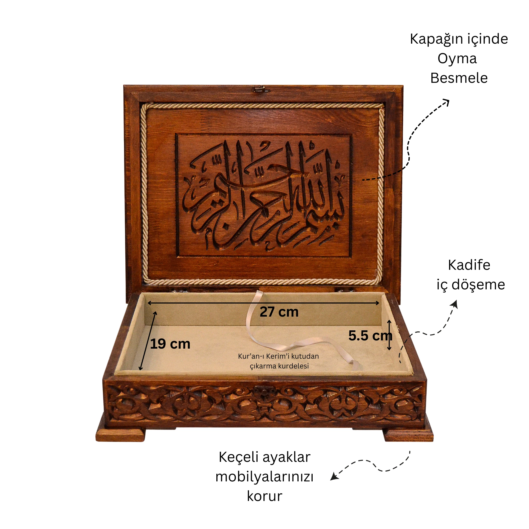 Ahşap Kur'an'ı Kerim Kutusu Oyma Desenli Seccade Tesbih Kutusu 