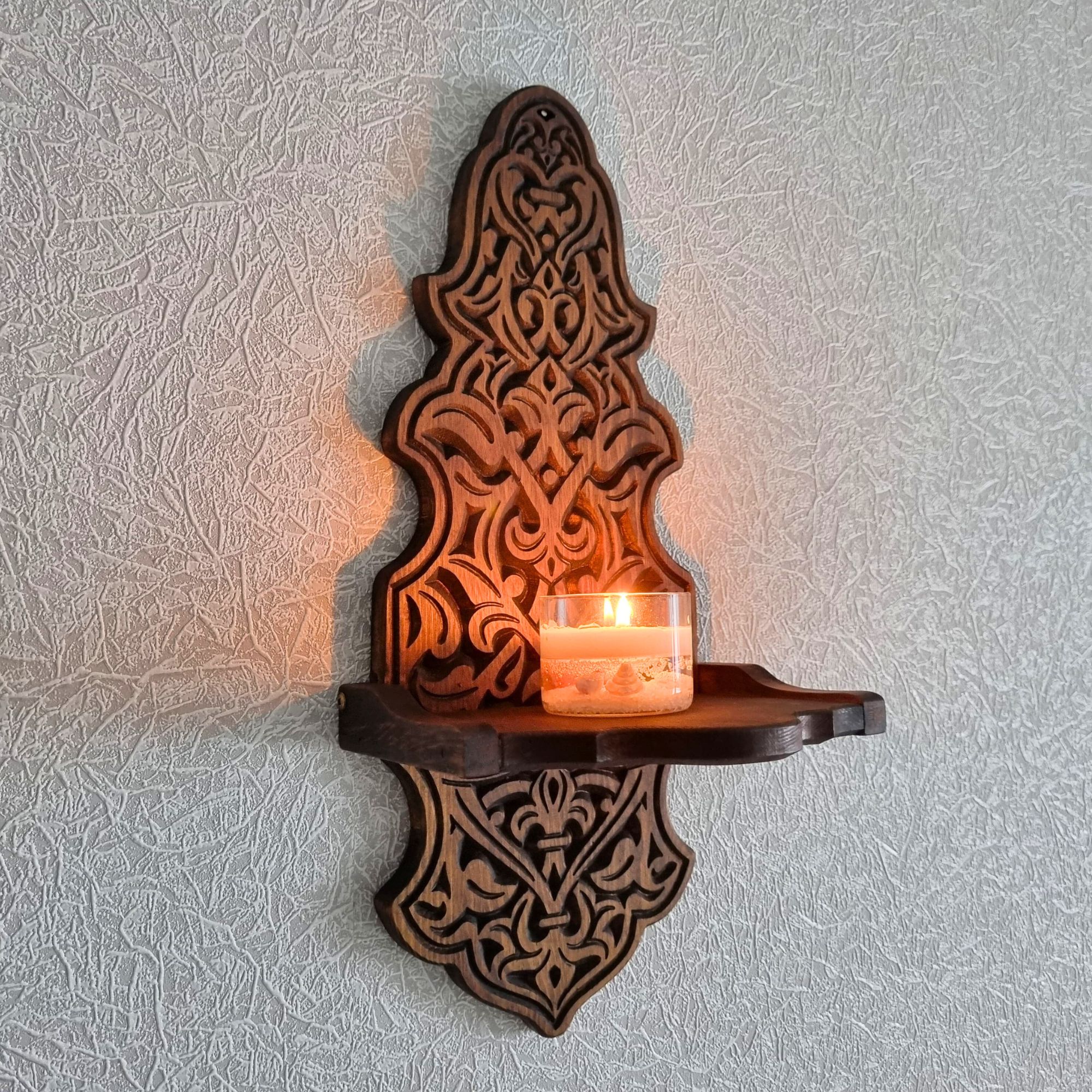 Ahşap Duvar Mumluğu Gaz Lambası Duvar Standı Büyük Boy