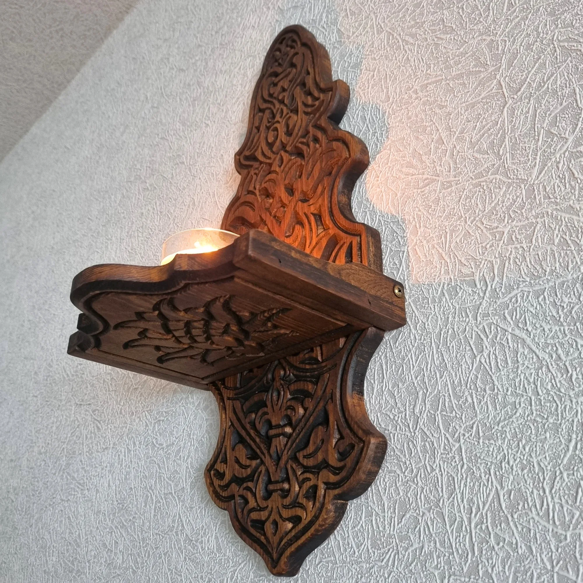 Ahşap Duvar Mumluğu Gaz Lambası Duvar Standı Büyük Boy